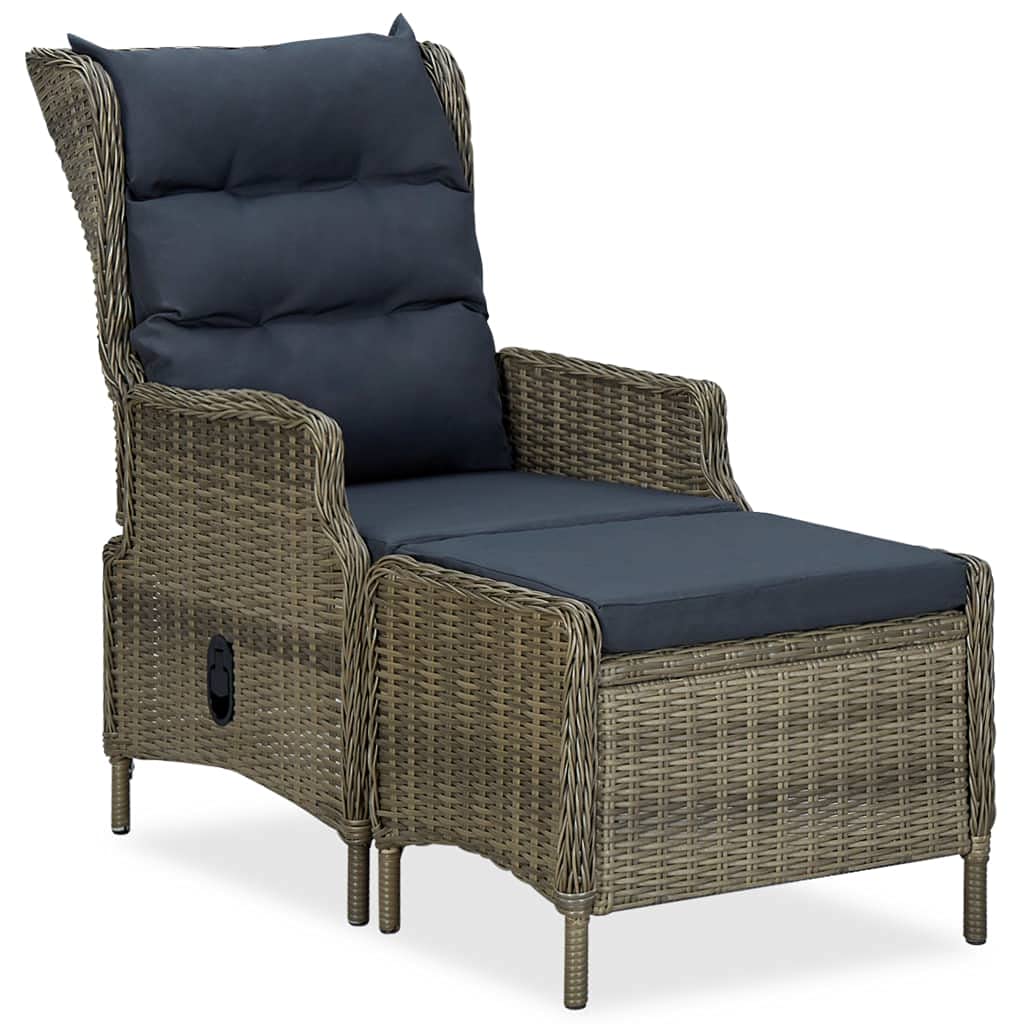 Brown Poly Rattan Reclining Garden Chair with Cushions & Footstool - Outdoor Patio, Balcony, Terrace Lounge Seating Furniture for Relaxing in Backyard, Poolside or Garden
