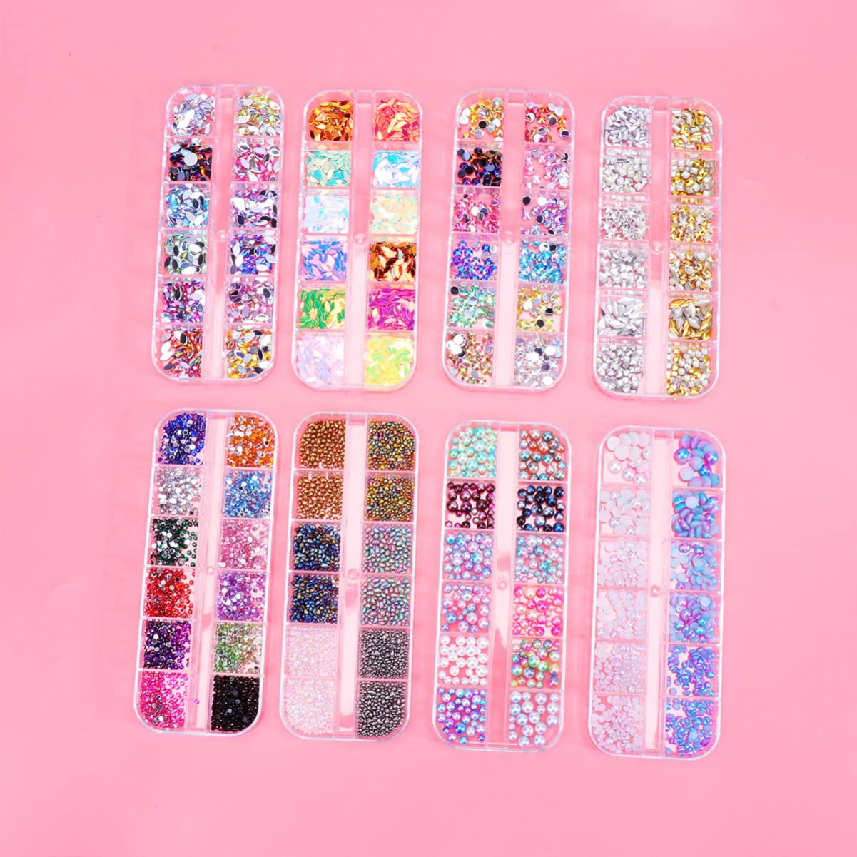 Milisten Professional Nail Art Kit - 8 Boxes Rhinestones, 3D Charms, Pearls & Confetti for Manicure | DIY Nail Design Supplies for Salon, Home Use & Gift Giving