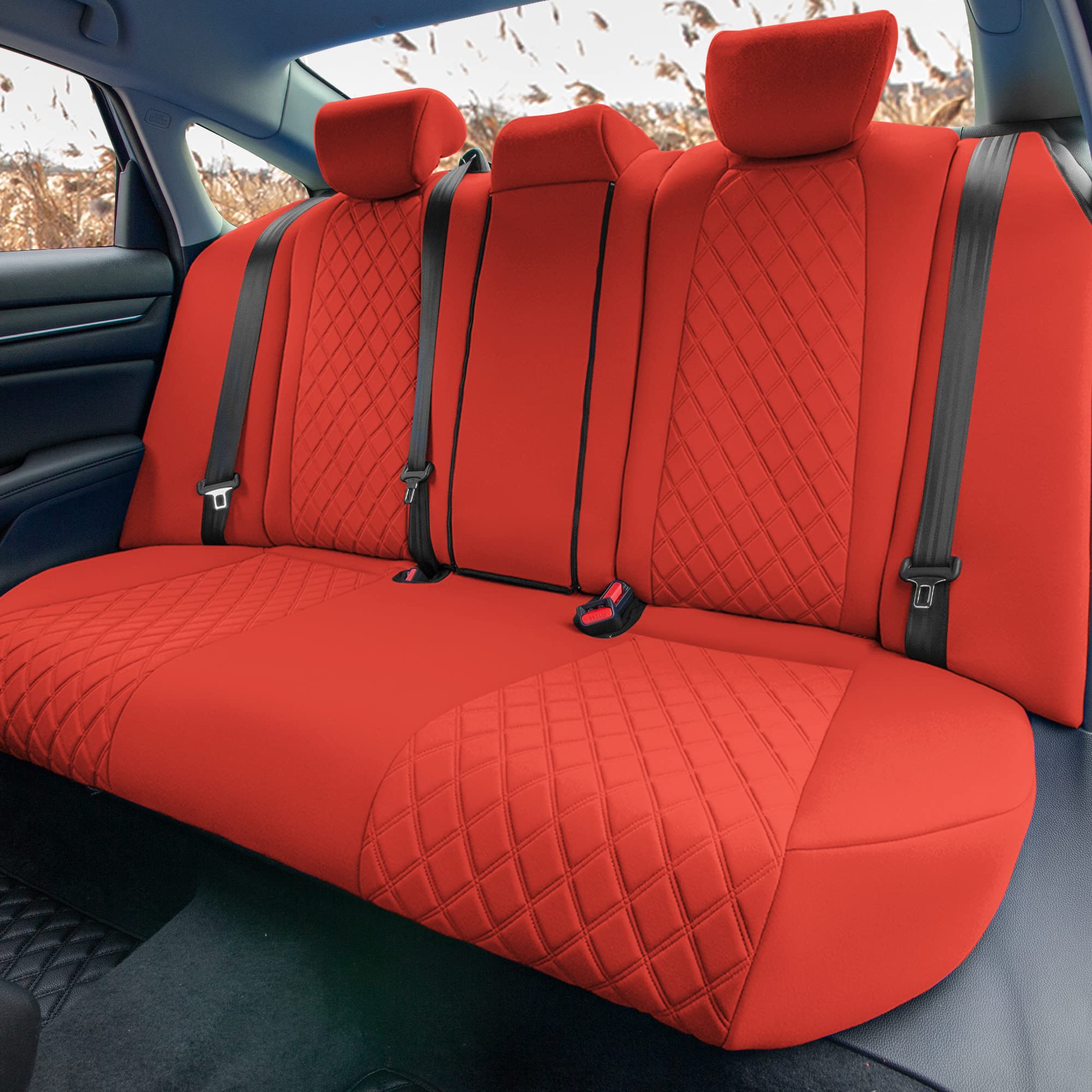FH Group Custom Fit Neoprene Seat Covers for 2018-2022 Honda Accord (Touring/Sport/SE/EX/EX-L) - Waterproof Rear Seat Protectors in Solid Red | Perfect for Daily Commuting, Road Trips & Spill Protection