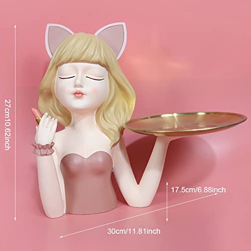 Modern Resin Cat Girl Sculpture - Elegant Key Holder & Snack Tray, Purple Home Decor Statue for Living Room, Desktop - Perfect Housewarming Gift & Unique Figurine for Cat Lovers | Great for Entryway Organization & Coffee Table Display