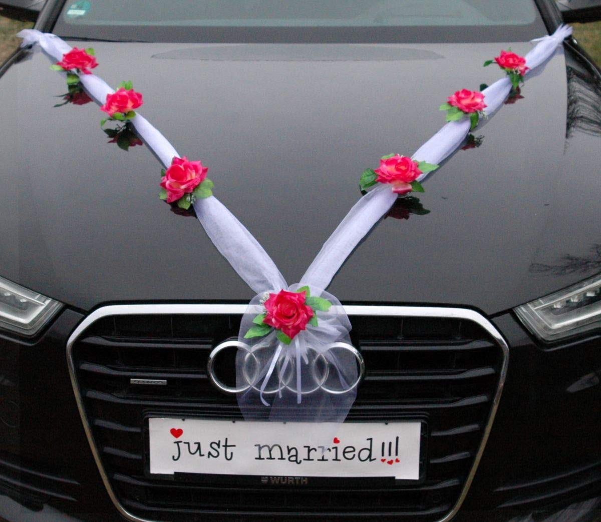 Elegant Burgundy & White Rose Garland for Wedding Car Decor - Bridal Couple Car Jewelry - Perfect for Wedding Day, Anniversary & Romantic Celebrations