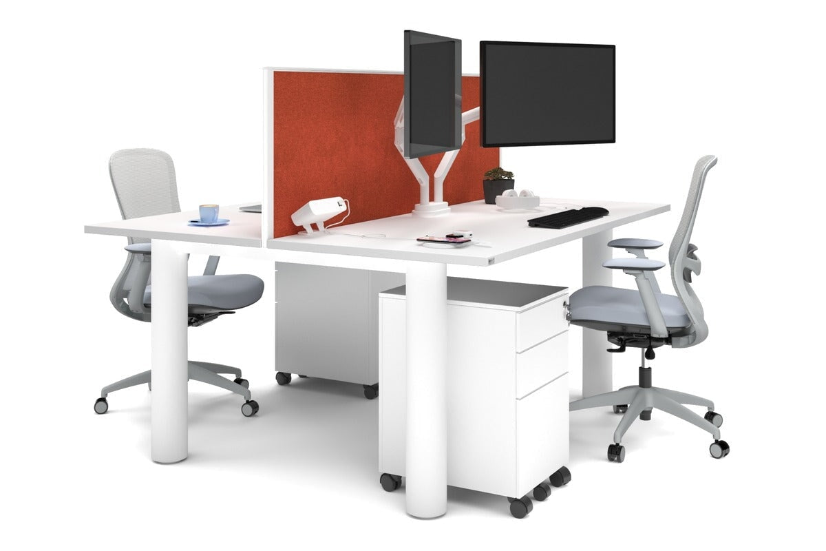 Quadro Cylinder Leg 2 Person Office Workstation Desk - 1600L x 700W - Modern Shared Workspace Solution for Collaborative Teams & Coworking Spaces