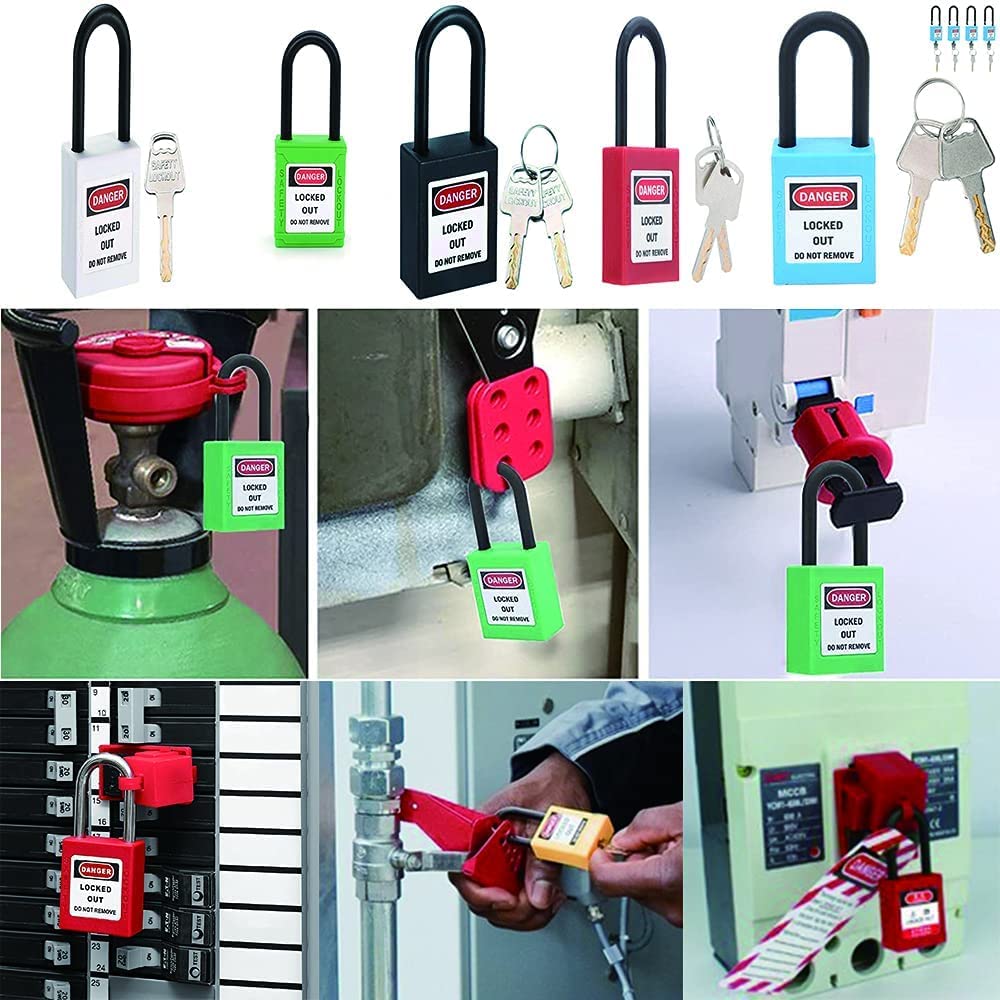 3PCS Lockout Tagout Safety Padlocks - LOTO Locks Keyed Differently, Steel Shackle PA Lockout Tagout Kit for Electrical Panels & Equipment - Perfect for Industrial Safety & Small Luggage Security (White)