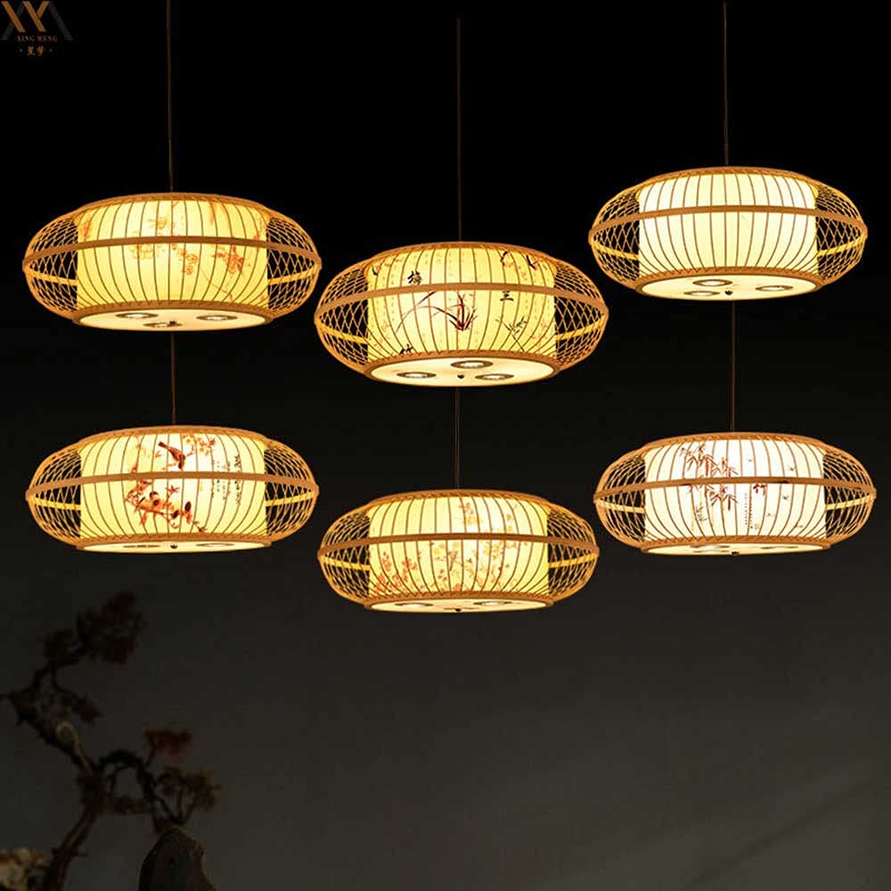 Modern LED Chandelier - Handmade Bamboo Pendant Light with Chinese Country Style, E27 Socket Hanging Lamp | Perfect for Dining Room, Bedroom & Boho Home Decor