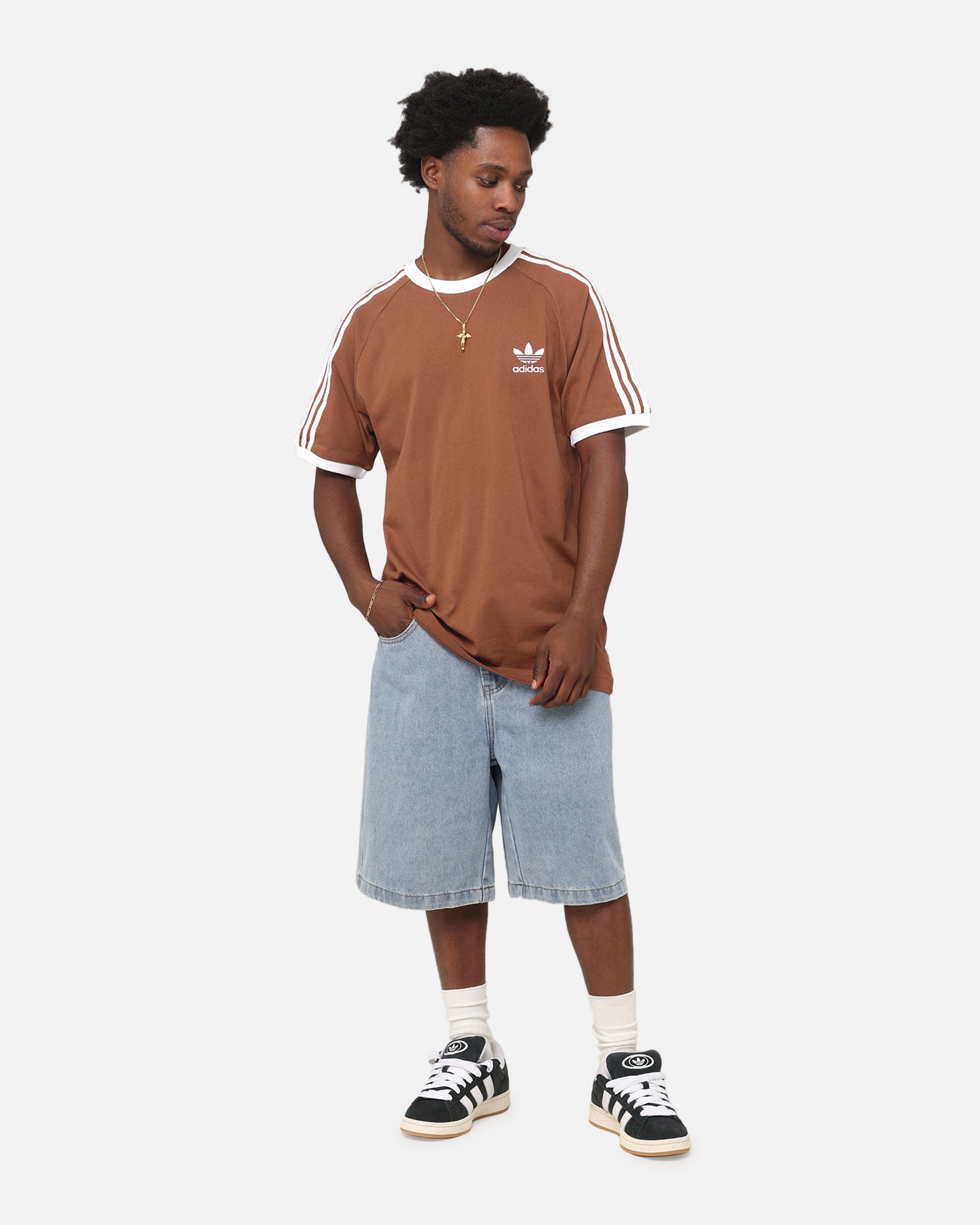 Adidas Classics 3 Stripes T-Shirt for Men - Soft Cotton Casual Tee with Iconic Logo | Perfect for Gym, Streetwear & Everyday Outfits (Brown)