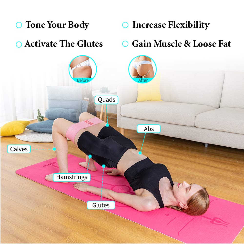 EILISON GLAMFIT Booty Resistance Bands for Women - Set of 5 Exercise Bands for Legs, Butt, Hip, Thigh & Glute Workouts - Cotton Elastic Strength Squat Bands (5 Levels: S-XXL) - Perfect for Home Gym, Yoga, Pilates & Fitness Training