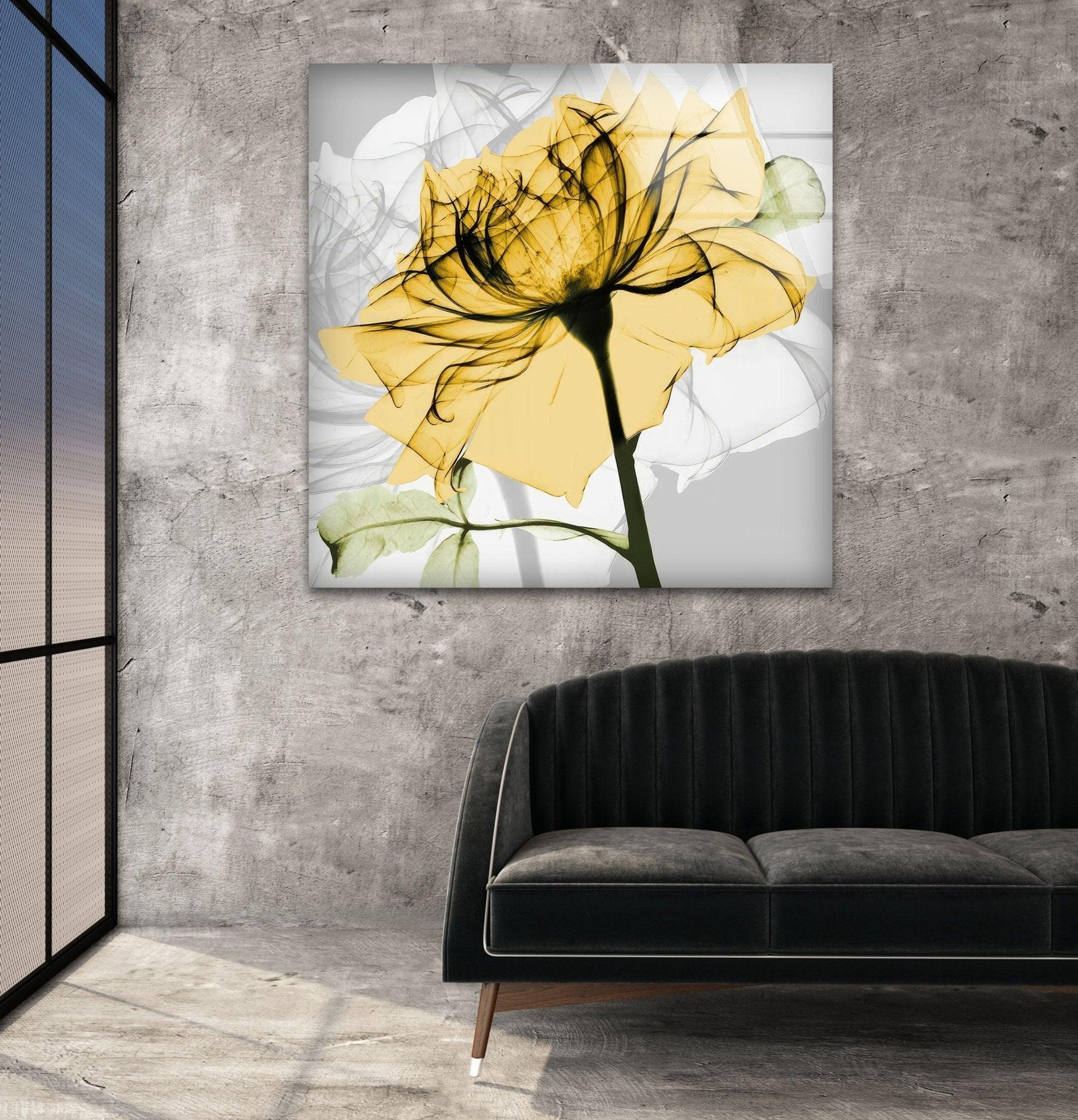 Albert Koetsier Yellow Rose Stained Glass Wall Art - Handmade Floral Decor for Living Room, Bedroom & Office