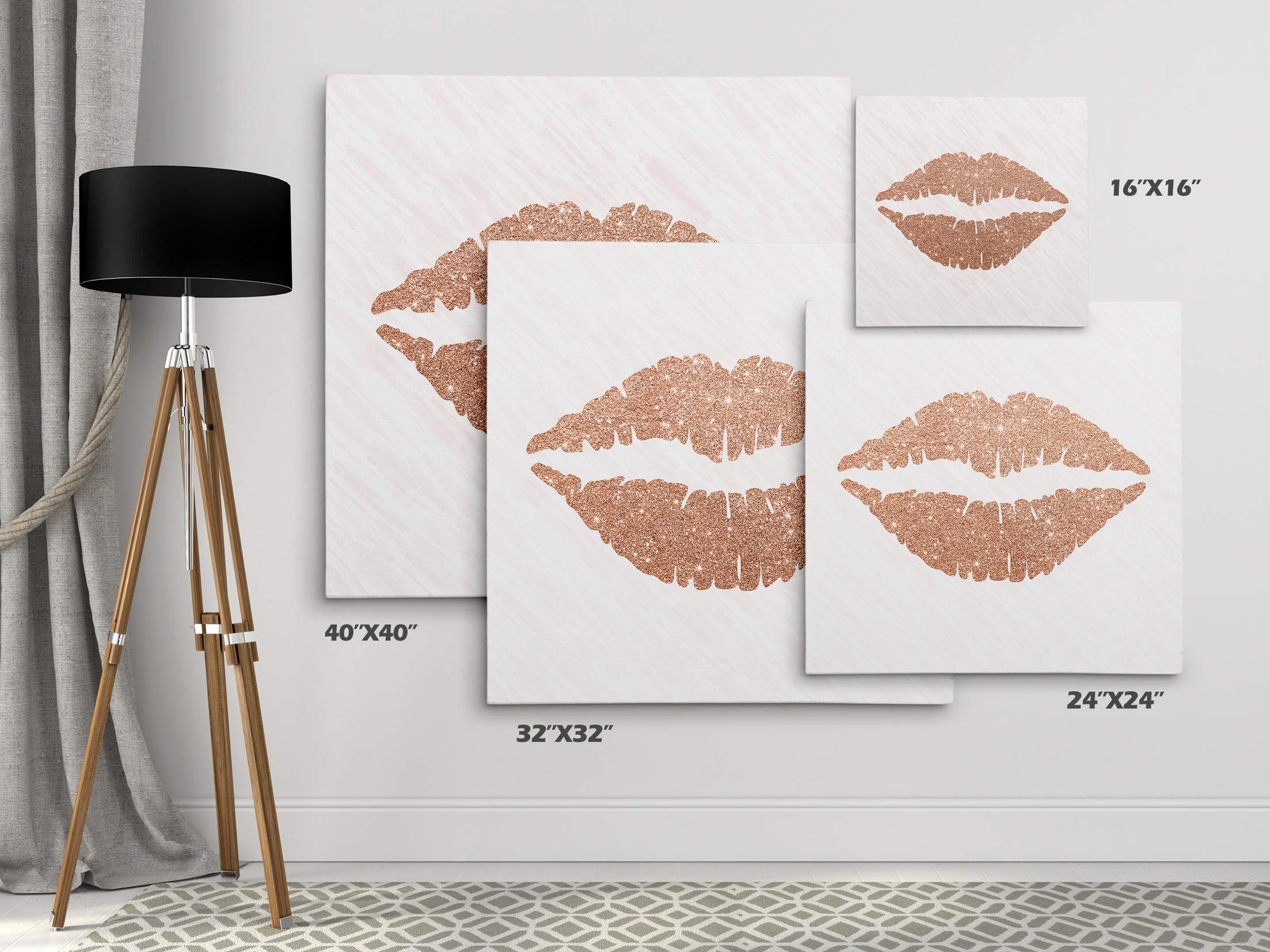 Wexford Home Rose Gold Kiss Gallery Wrapped Canvas Wall Art - Modern Abstract Painting for Living Room, Bedroom & Office Decor