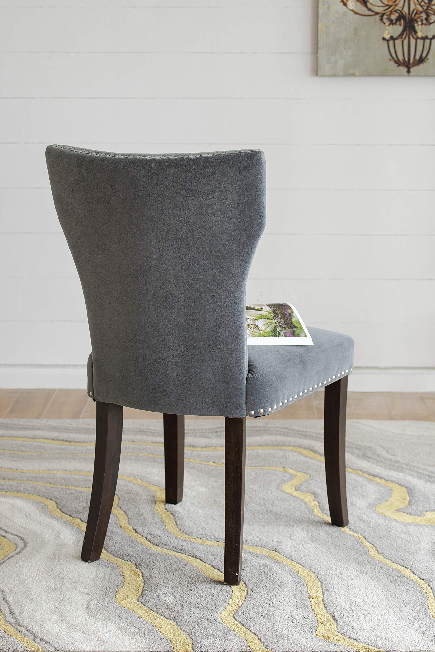 Elegant Modern Velvet Dining Chairs with Back Support & Nailhead Trim - Set of 2 Gray - Perfect for Dining Room, Kitchen, Living Room & Home Office Decor