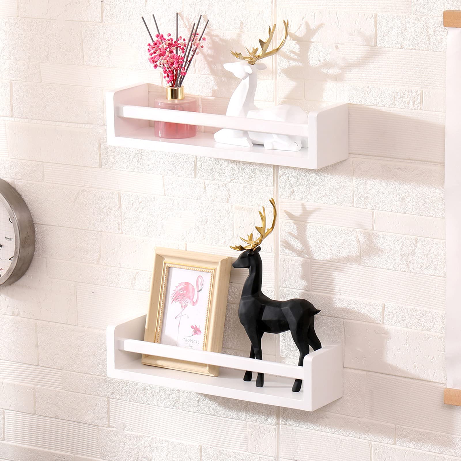 Rustic U-Shaped Floating Shelf Set of 2 - Wall Mounted Nursery Book Shelves & Farmhouse Decor Organizer - Perfect for Bathroom, Kitchen, Nursery & Living Room Storage Solutions