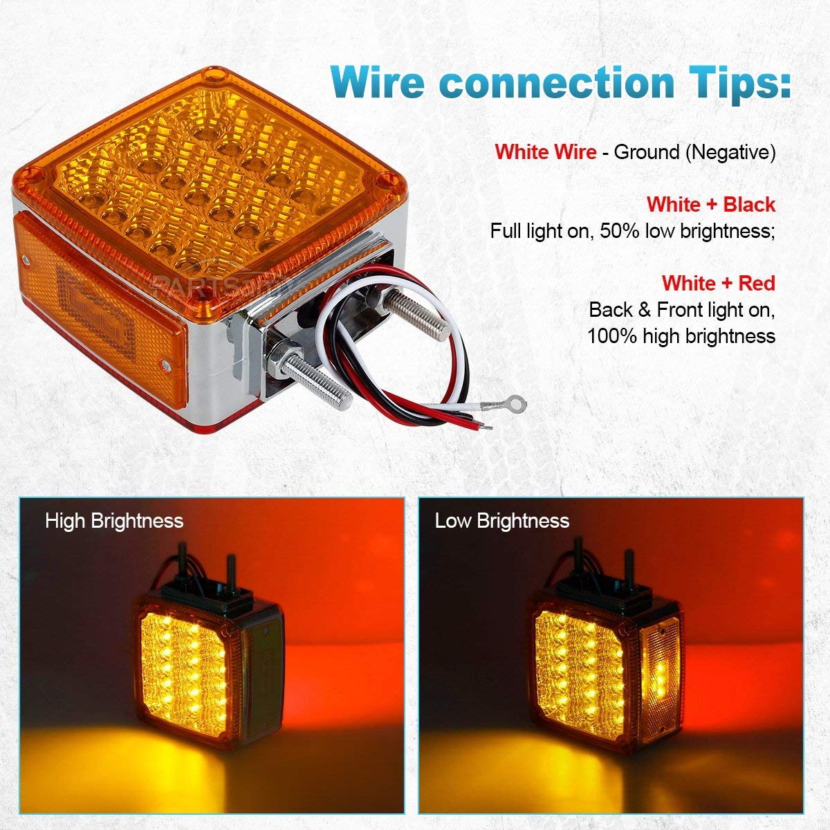 Partsam LED Truck Trailer Lights Kit - Square Amber/Red Double Face Pedestal Stud Mount Stop Turn Signal Tail Lights with 24 LED Mid-Turn Signal & Reflective Marker Lights - Heavy Duty Waterproof for Semi Trailers, RVs, and Commercial Vehicles