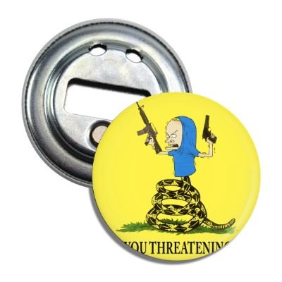 Beavis 'Are You Threatening Me?' Funny Novelty Bottle Opener Magnet - Perfect for Beer Lovers, Fridge Decor & Gag Gifts