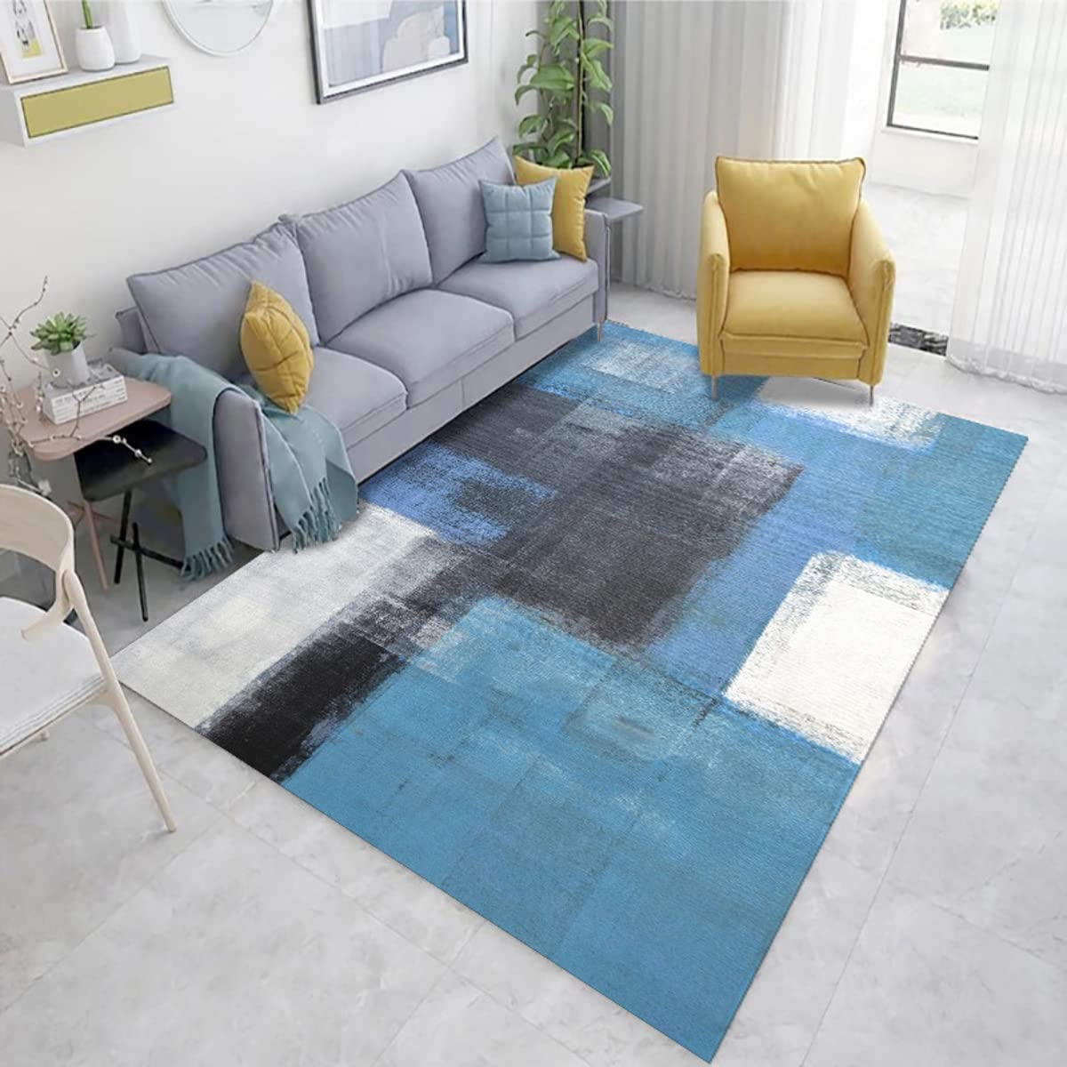 Teal Grey Modern Abstract Area Rug - Soft Velvet Non-Slip Washable Carpet for Living Room, Bedroom, Kitchen, Dining Room - 6x9ft Indoor Runner Perfect for Coffee Table & Office Decor