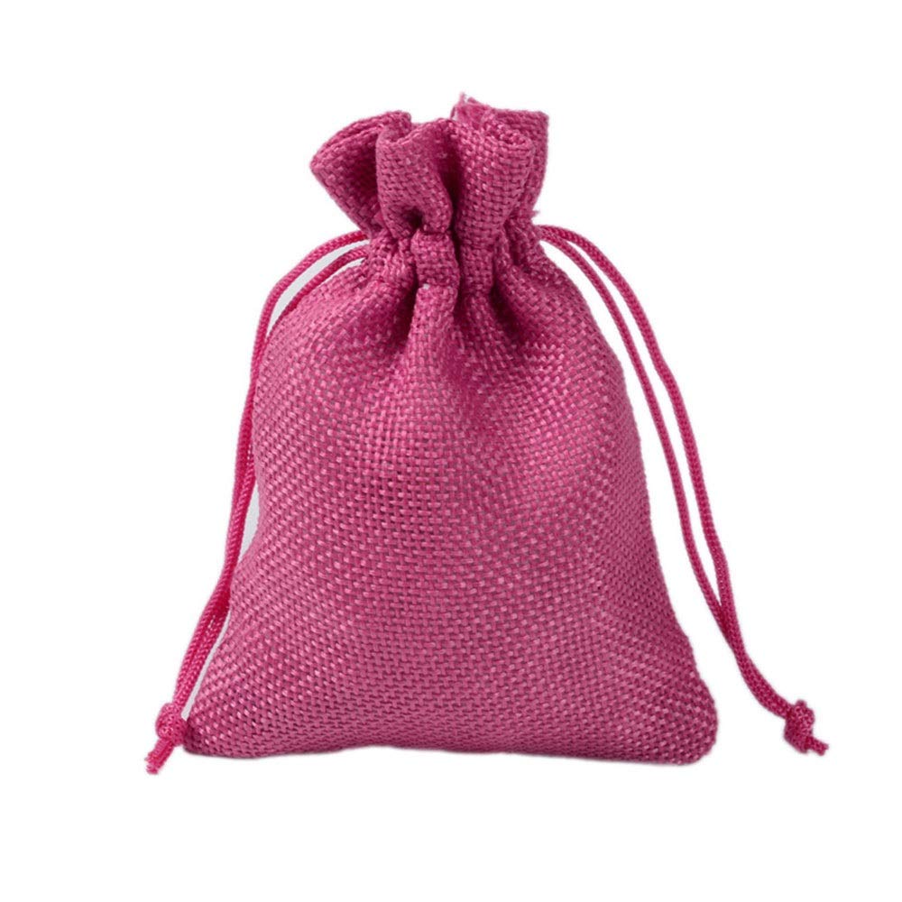 100 Premium Monochrome Linen Yarn Drawstring Gift Bags - 9x12cm Rose Red Wedding Favors, Makeup Pouches & Party Favor Bags for Bridal Showers, Birthday Gifts and Special Occasions