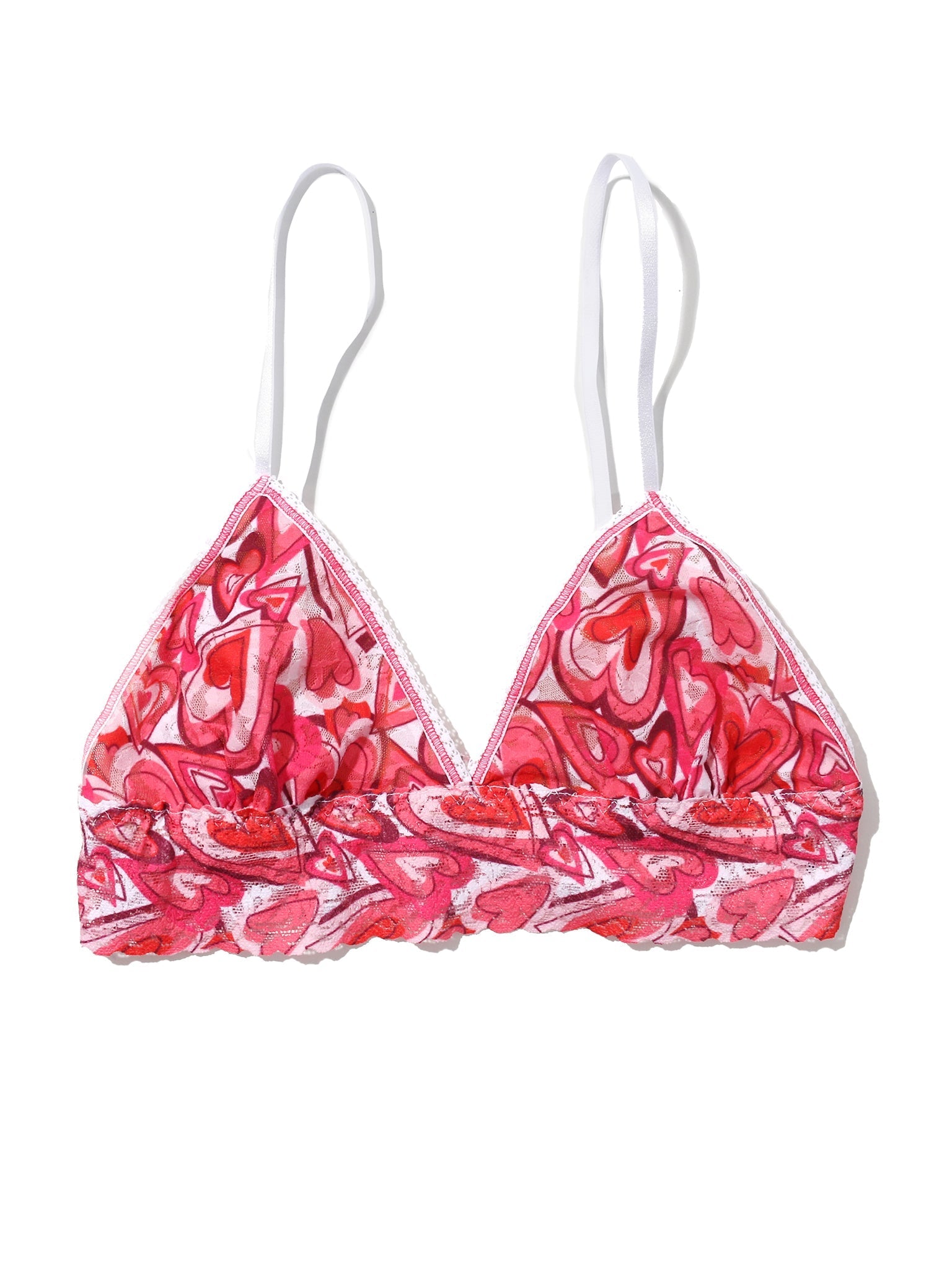 Printed Signature Lace Padded Triangle Bralette - Comfortable Wireless Bra for Women, Soft Stretch Fabric, Everyday Wear & Layering