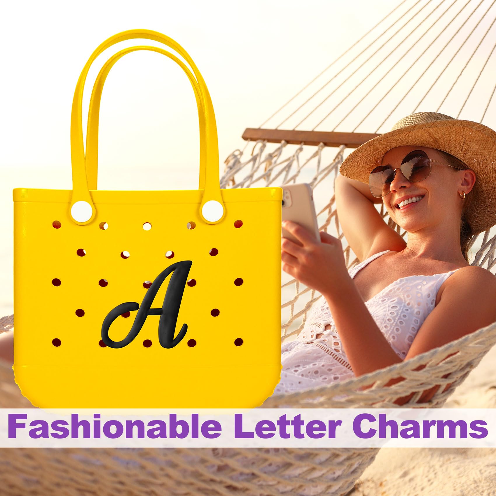 Joez Alphabet Letter Charms for Bogg Bag - Decorative Letter Accessories for Beach Bags, Totes & Handbags - Black | Perfect for Personalizing Beach Essentials, Pool Parties & Summer Accessories
