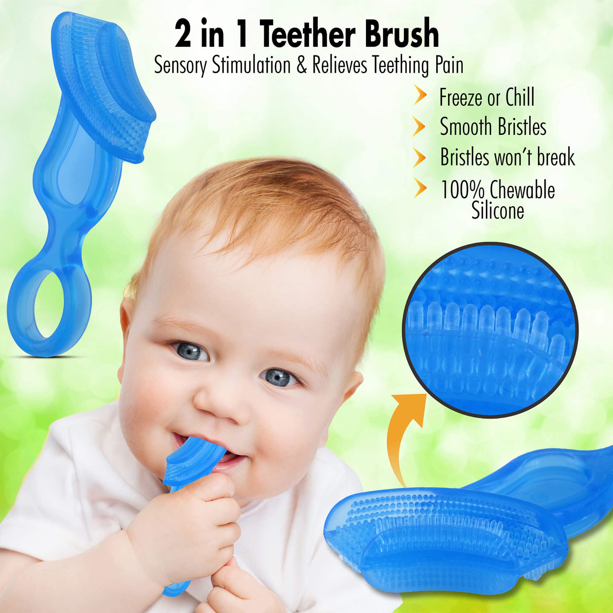 **Baby's First Toothbrush - Soft Silicone Bristles for Gentle Teeth & Gum Cleaning | Safe for Infants 4+ Months | Blue (1 Pack) | Perfect for Early Oral Care & Teething Relief**