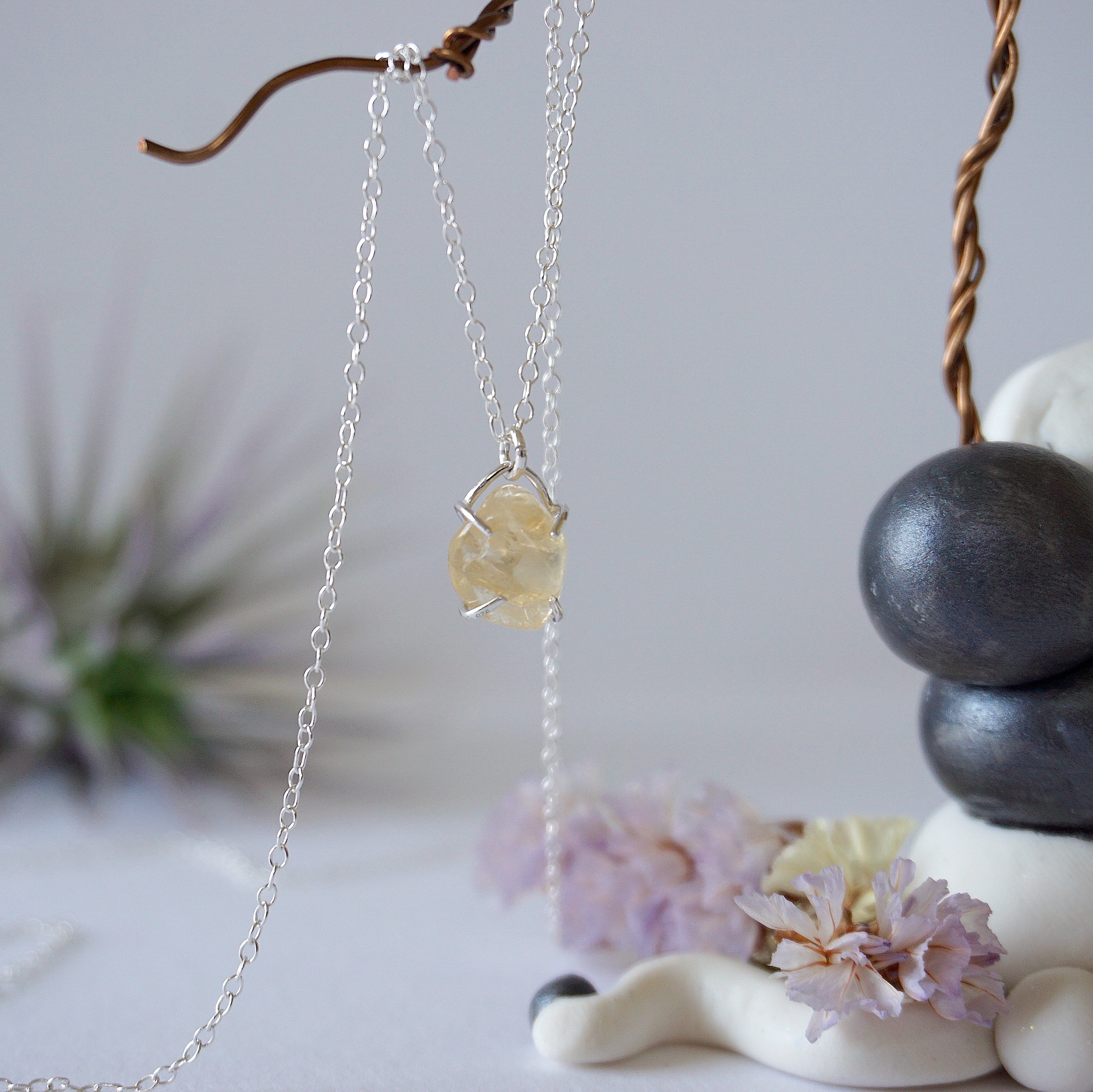 Citrine Sterling Silver Huggie Charm Necklace – Dainty Gemstone Jewelry for Women | Perfect for Everyday Wear, Gifts & Special Occasions