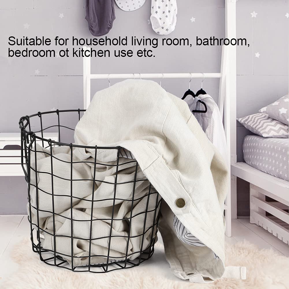 Heavy Duty Iron Wire Utility Storage Basket with Handle - Round Metal Mesh Laundry Hamper for Dirty Clothes, Household & Bathroom Organization (8.5x9.8x7.5 Inches) - Perfect for Bedroom Closet, Laundry Room & Bath Storage