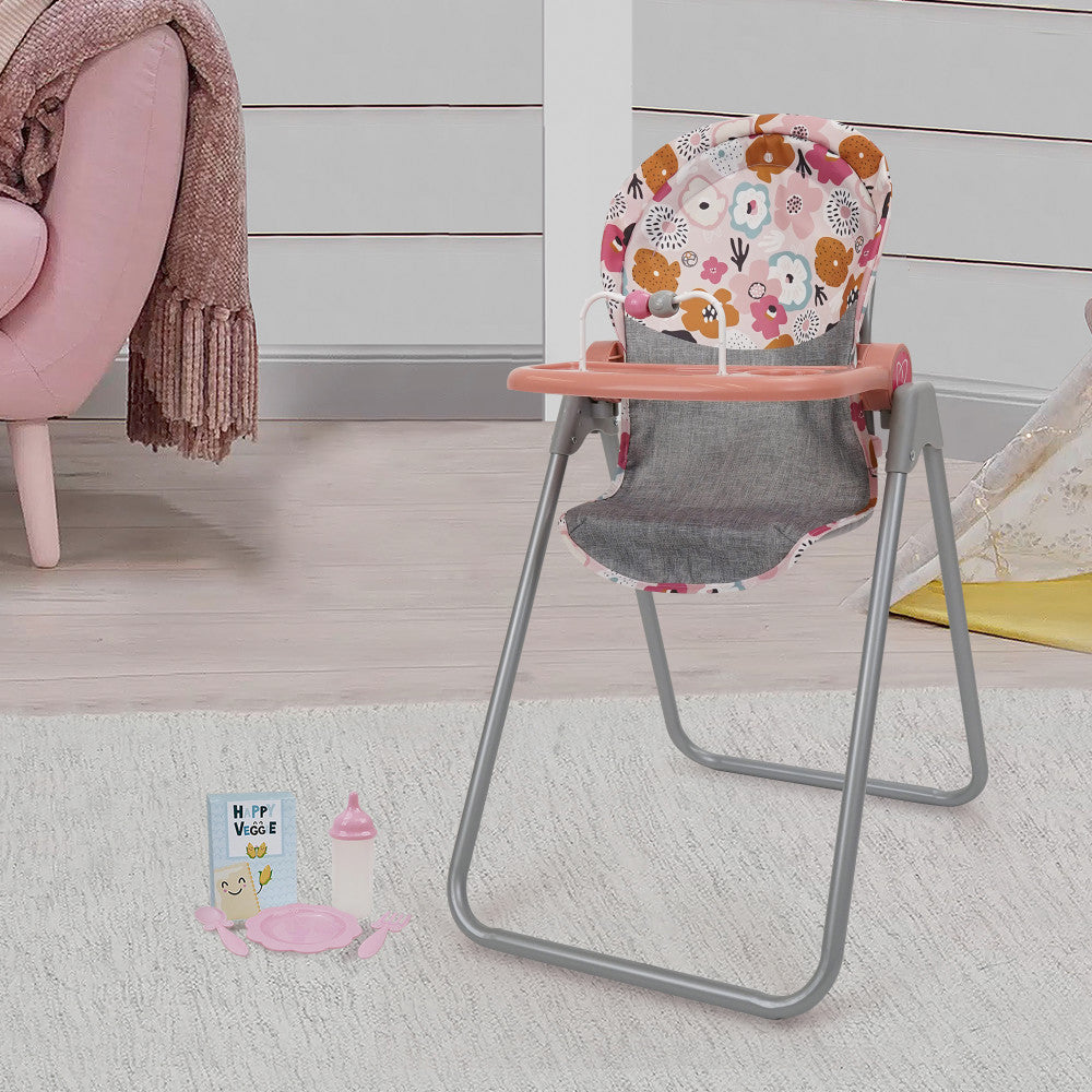 509 Crew Melange Flora Foodie Doll Highchair Set for Toddlers Ages 3+ - Pretend Play Kitchen Accessory for Kids, Perfect for Tea Parties & Role-Playing Games