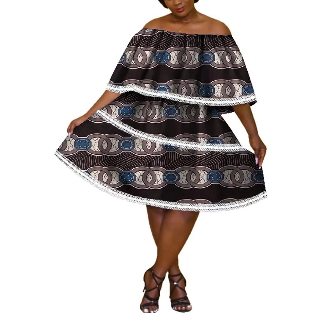 XIAOHUAGUA African Print Off-Shoulder Dress for Women - Multi-Layer Cloak Short Lovely Summer Dress WY4385 | Perfect for Beach Vacation, Festival Wear & Casual Outings