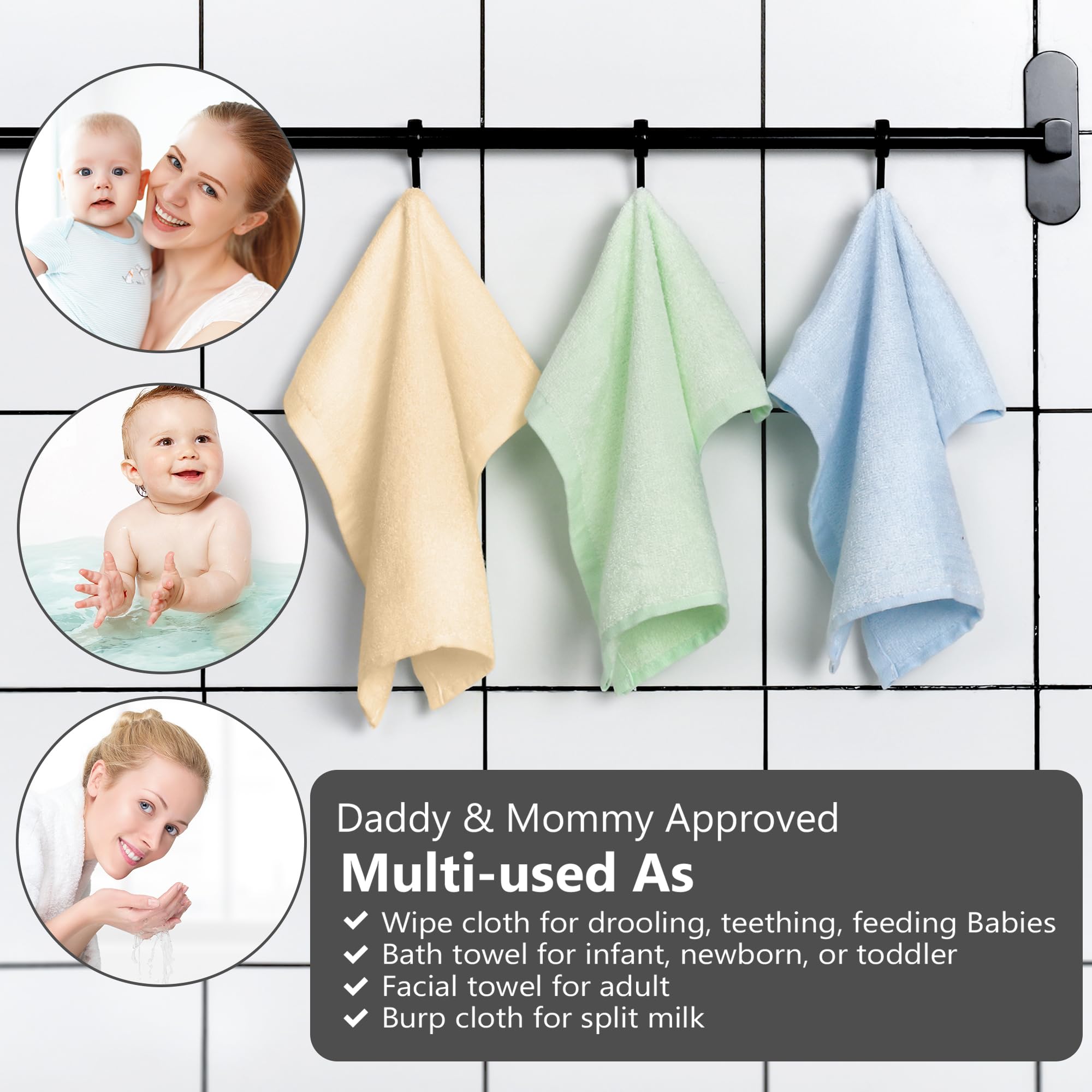 6 Pack Ultra Soft Baby Washcloths for Newborn & Toddler - Bamboo Rayon & Cotton Blend, 10