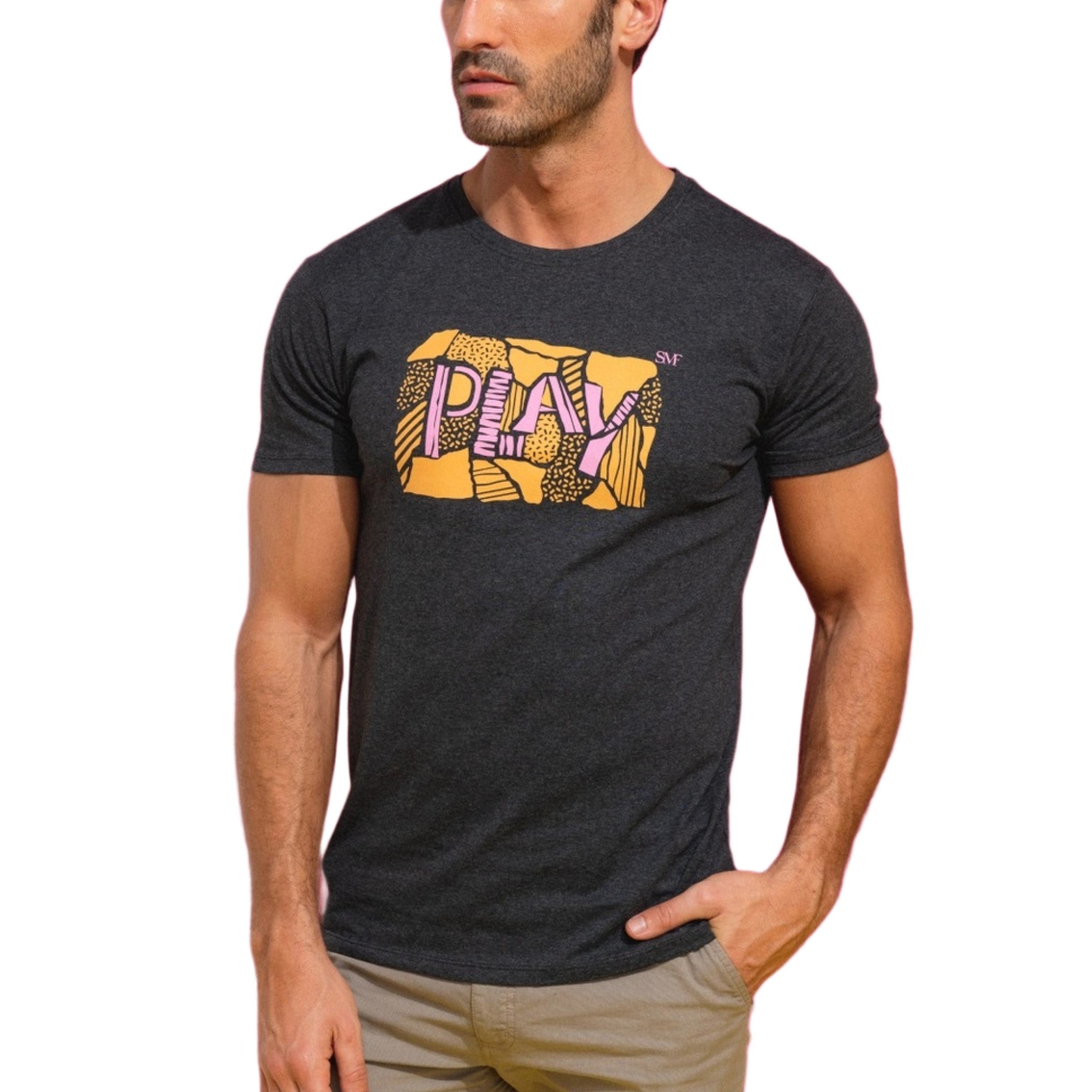 SMF Play Slim Fit Cotton T-Shirt for Men - Soft Breathable Grey Tee - Casual Wear, Gym, Lounge & Everyday Outfits