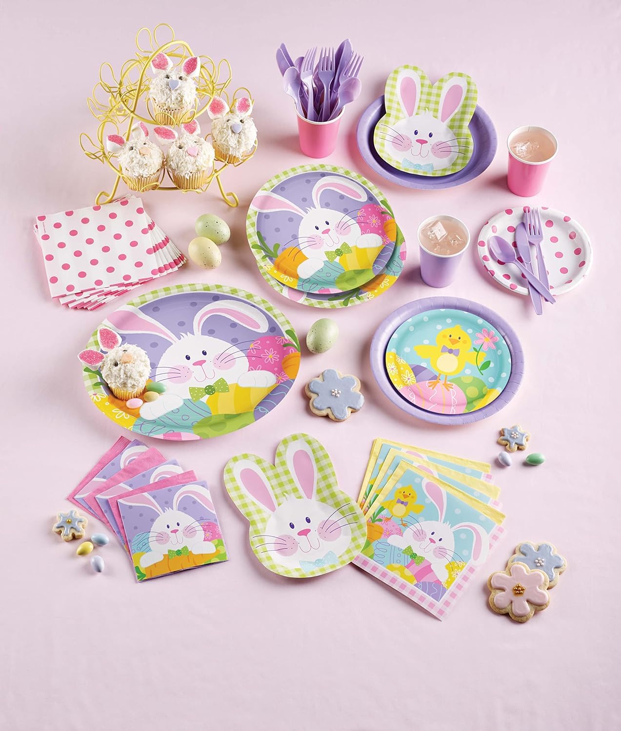Easter Bunny Plates and Napkins Set - 16-Piece Disposable Tableware for Kids Party | Bright Bunny Themed Dinnerware | Easter Decorations for Holiday Celebrations, Family Gatherings & Spring Festivities