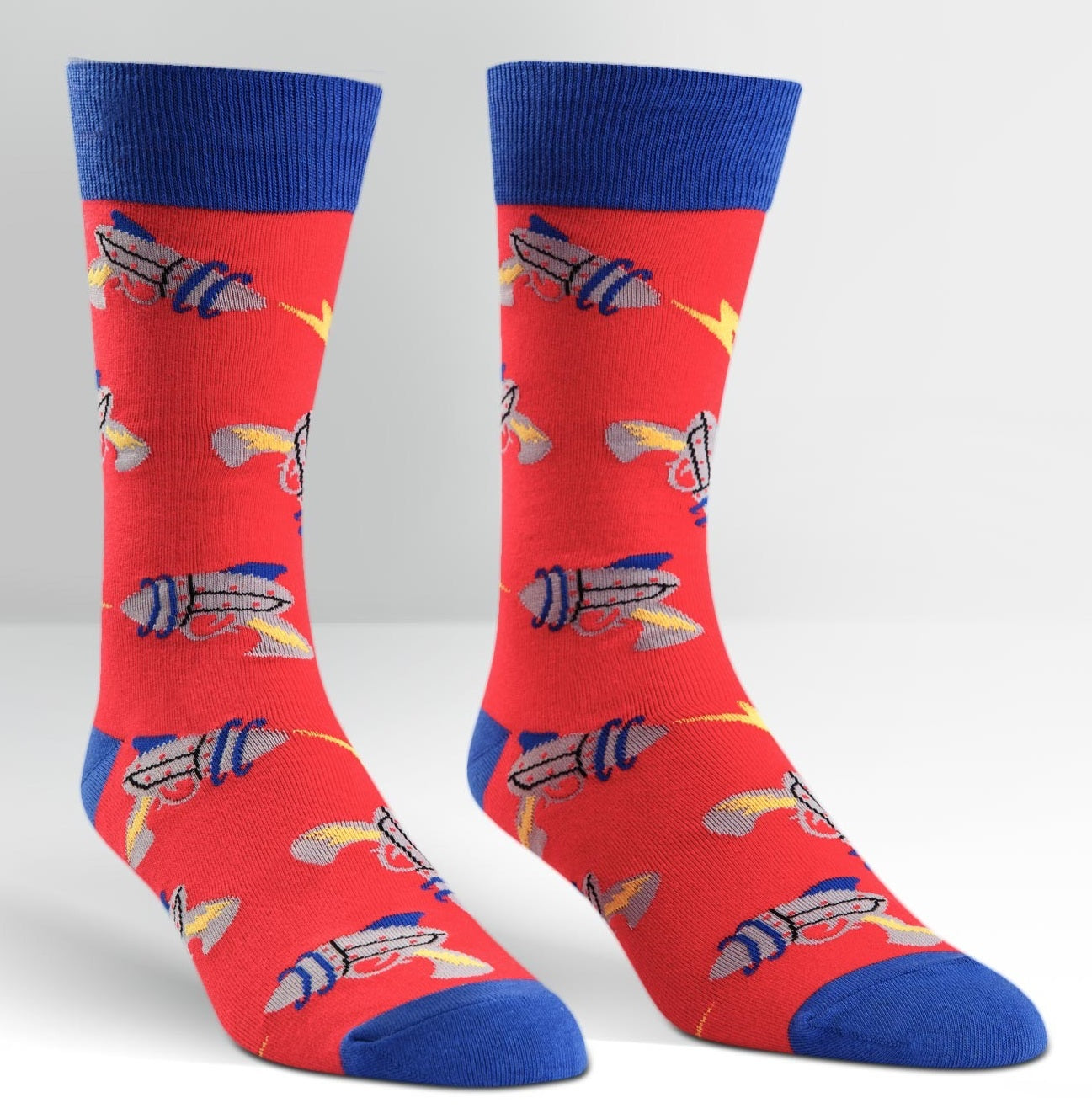 Sock It To Me Rayguns Men's Crew Socks - Fun Novelty Socks for Men, Comfortable Cotton Blend, Retro Sci-Fi Design - Perfect for Gifts, Cosplay & Everyday Wear