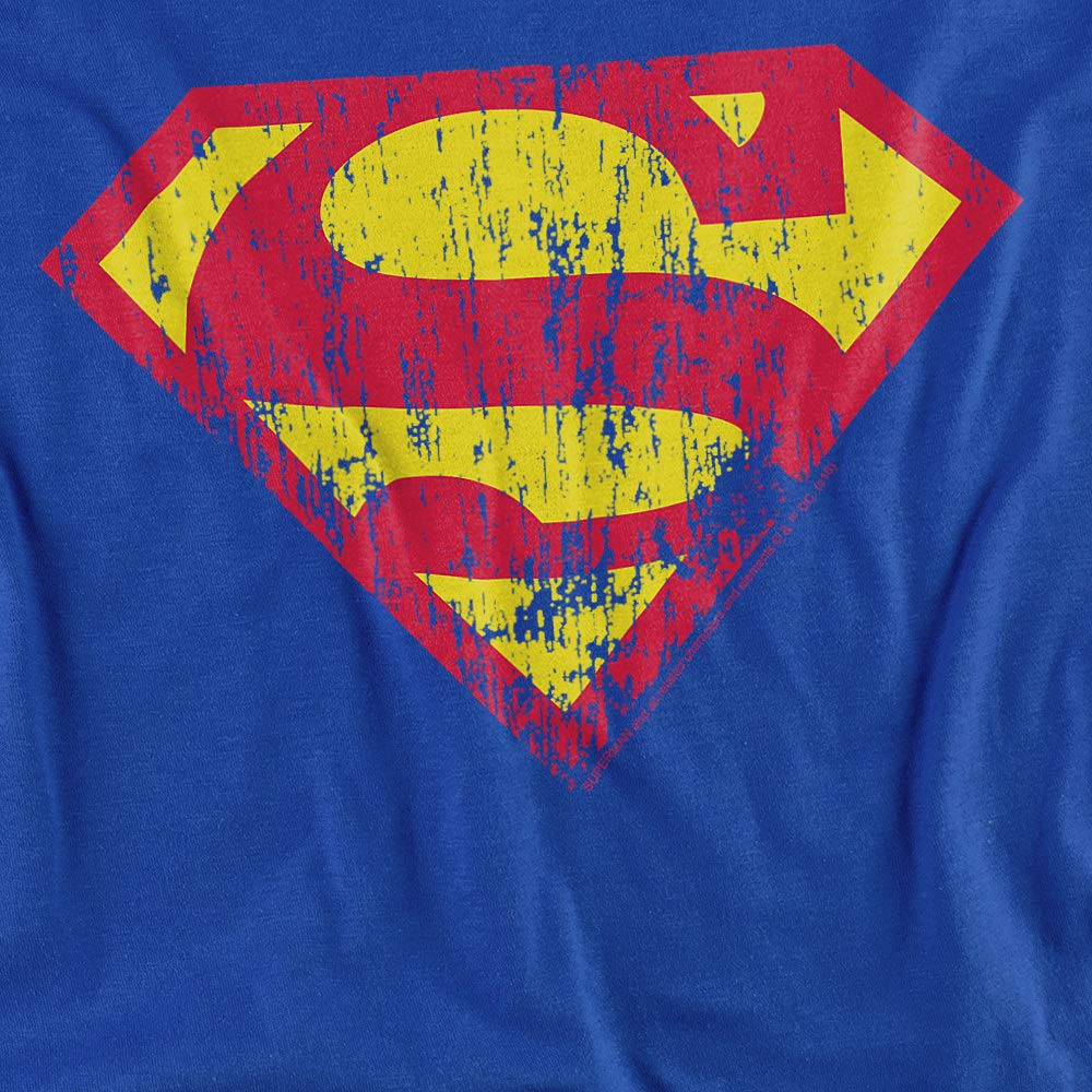 Superman Classic Logo Distressed Women's T-Shirt | Vintage Superhero Graphic Tee for Women | Perfect for Cosplay, Comic Con & Casual Wear