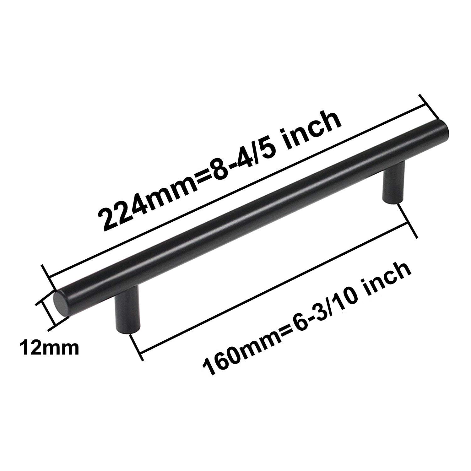 20 Pack Flat Black Modern Cabinet Pulls - Stainless Steel T Bar Dresser Handles for Kitchen Cabinets & Cupboards (6-1/3