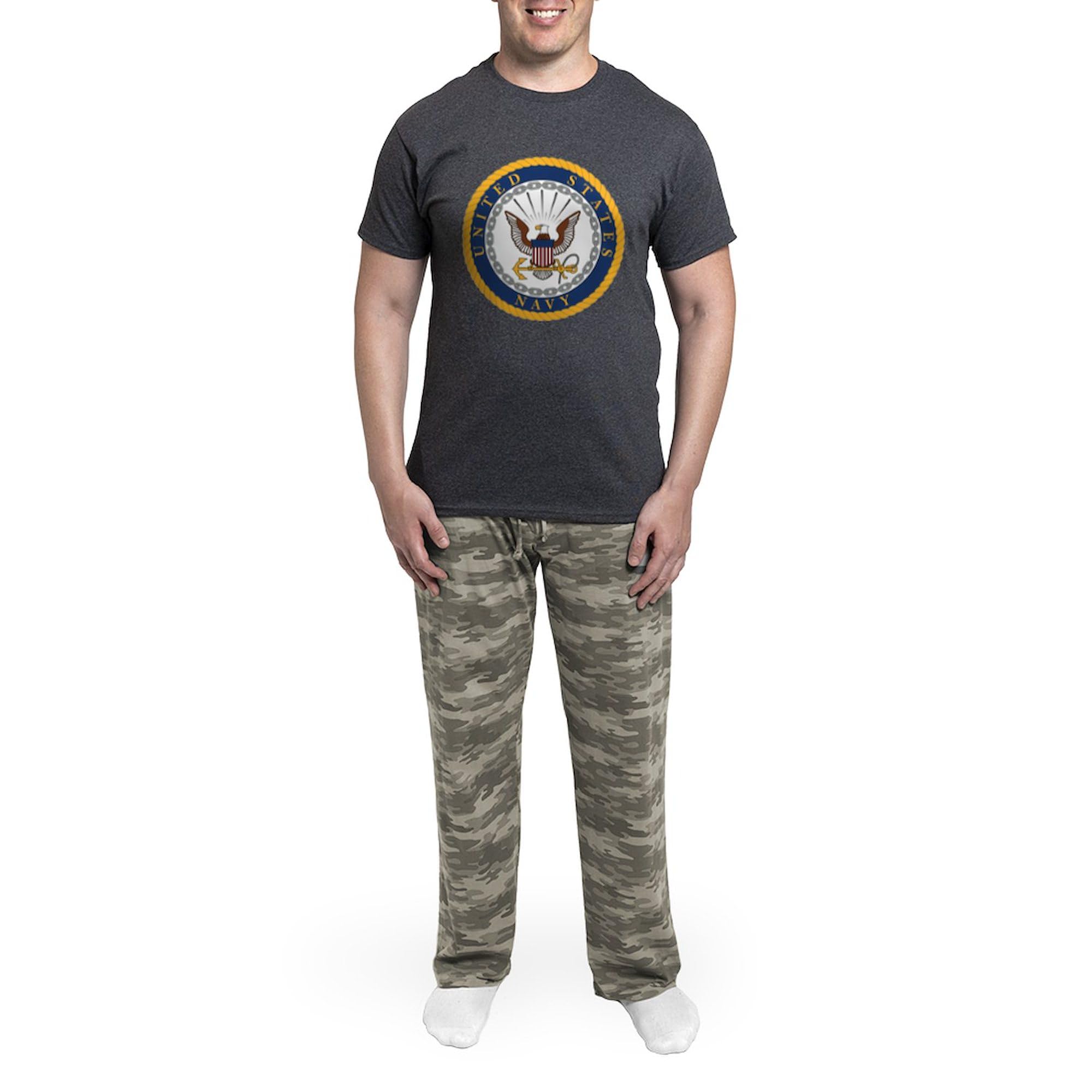 United States Navy Emblem Men's Charcoal Pajama Set - Comfortable Sleepwear for Navy Fans & Military Supporters | Perfect for Lounging, Gifts & Navy-Themed Events