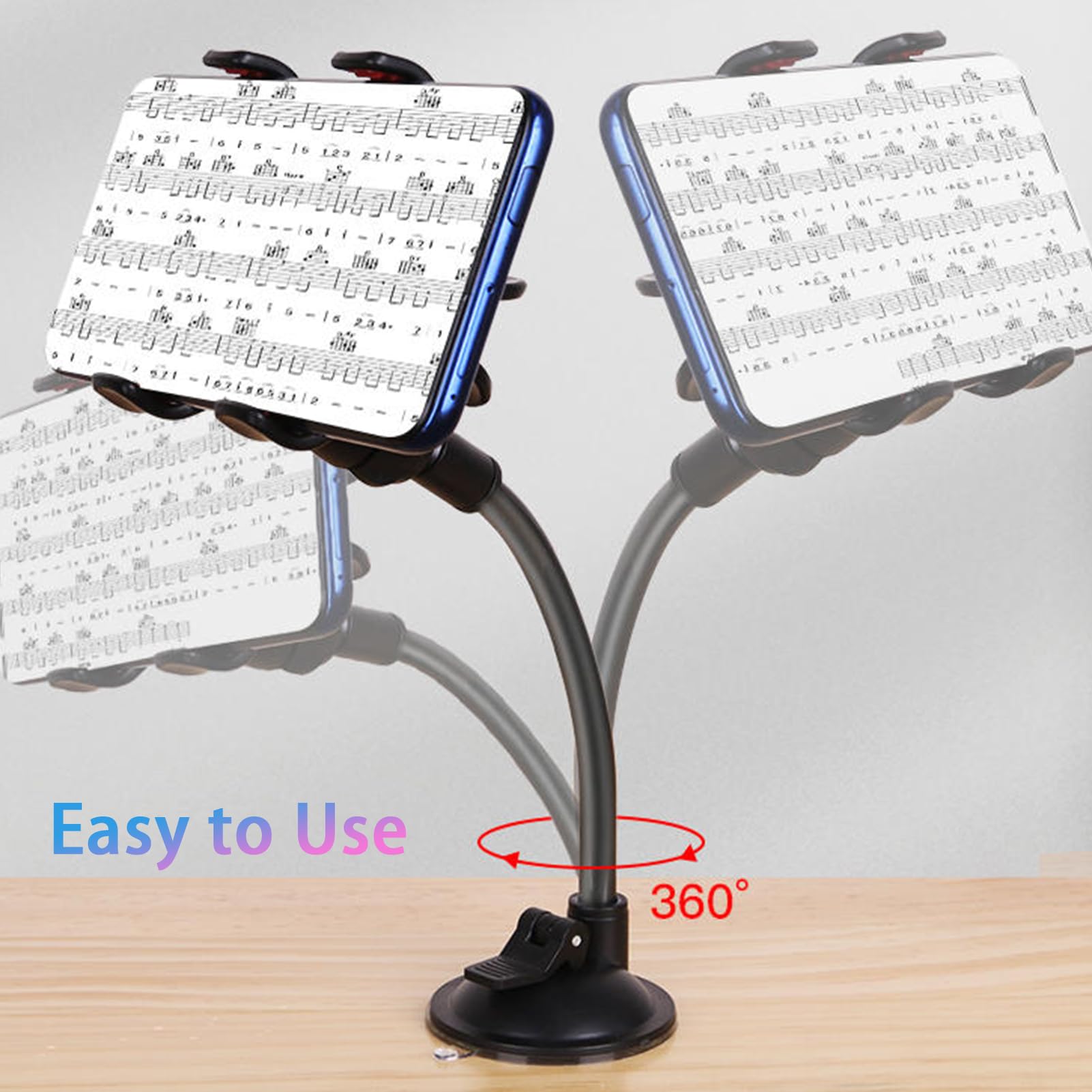Universal Guitar Phone Holder with Gooseneck Mount - Removable Suction Cup for Acoustic/Electric/Classical Guitars - Hands-Free Music Stand for Sheet Music & Video Recording
