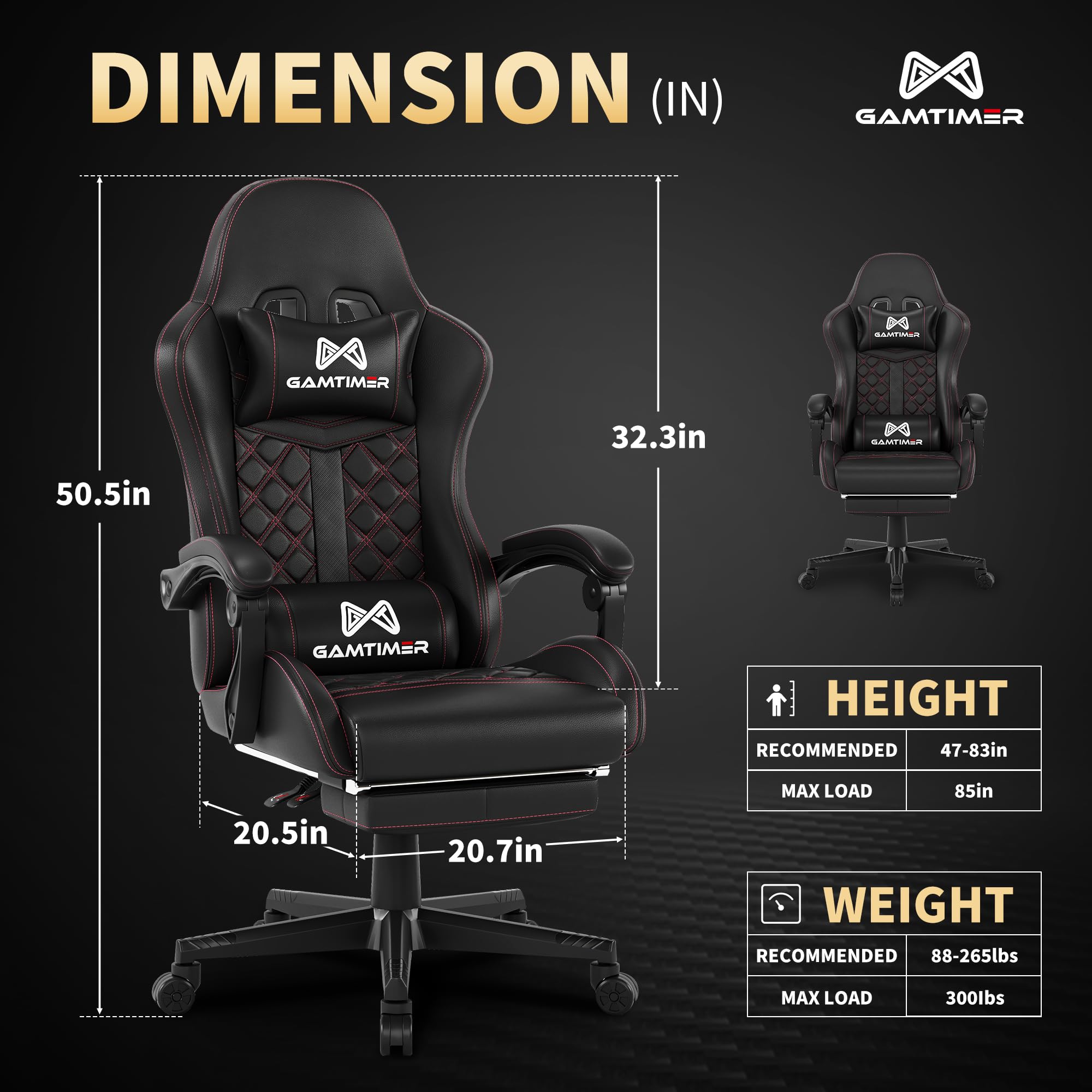 Ergonomic Gaming Chair with Adjustable Lumbar Support & Headrest - Breathable PU Leather Computer Chair with Footrest, 360° Swivel & Reclining Backrest for Home Office, Streaming, and Esports - Black