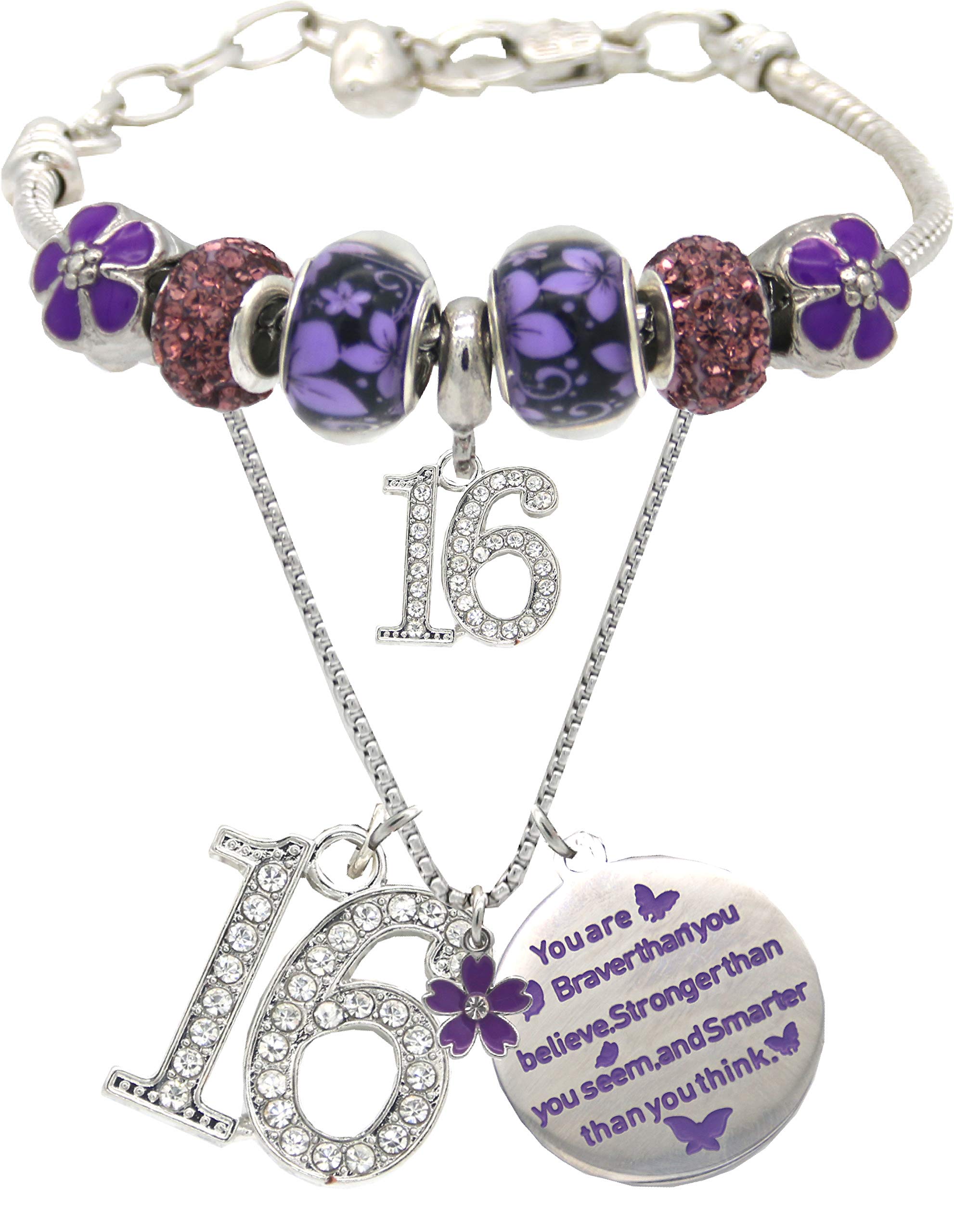 16th Birthday Gifts for Girls - Sterling Silver 16th Birthday Bracelet & Necklace Set - Perfect Sweet 16 Gift for Daughter, Niece or Granddaughter - Ideal for Birthday Parties, Quinceañera & Special Celebrations