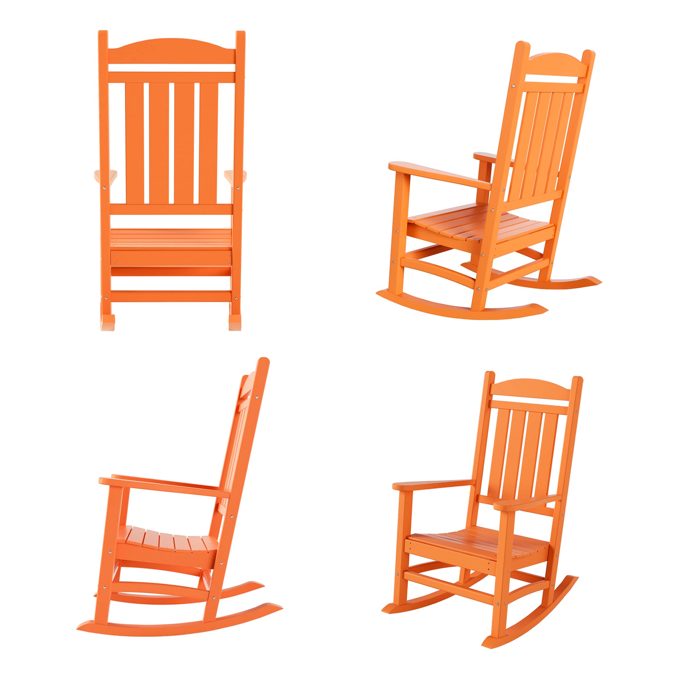 WO Home Furniture 4-Piece Patio Rocking Chair Set - Traditional Outdoor HDPE Rockers with UV Weather Resistance (Orange) - Perfect for Backyard, Garden, Poolside & Porch Relaxation