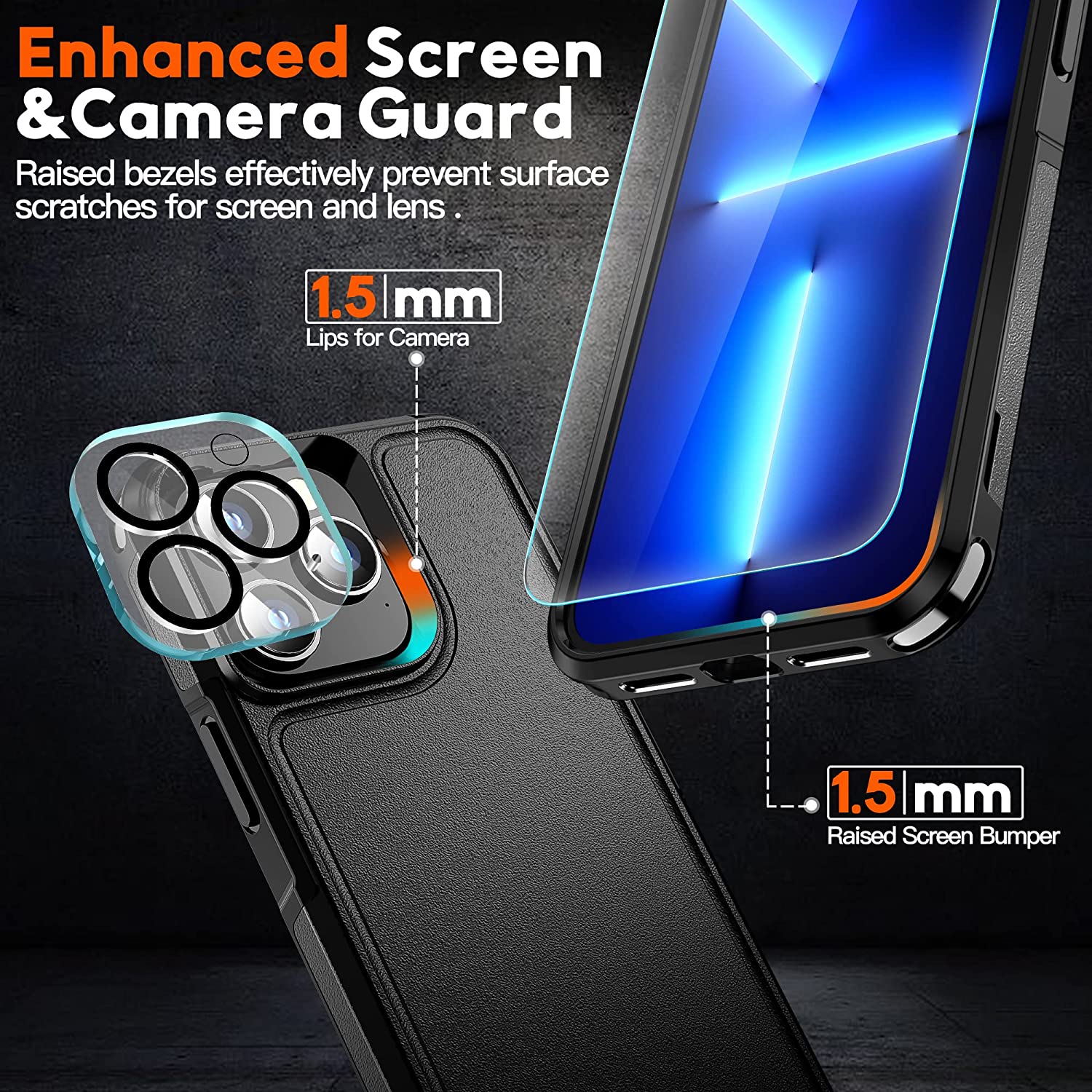 iPhone 14 Pro Max Magnetic Case with Tempered Glass Screen Protector - Black | Shockproof Protective Cover for Everyday Use & Travel