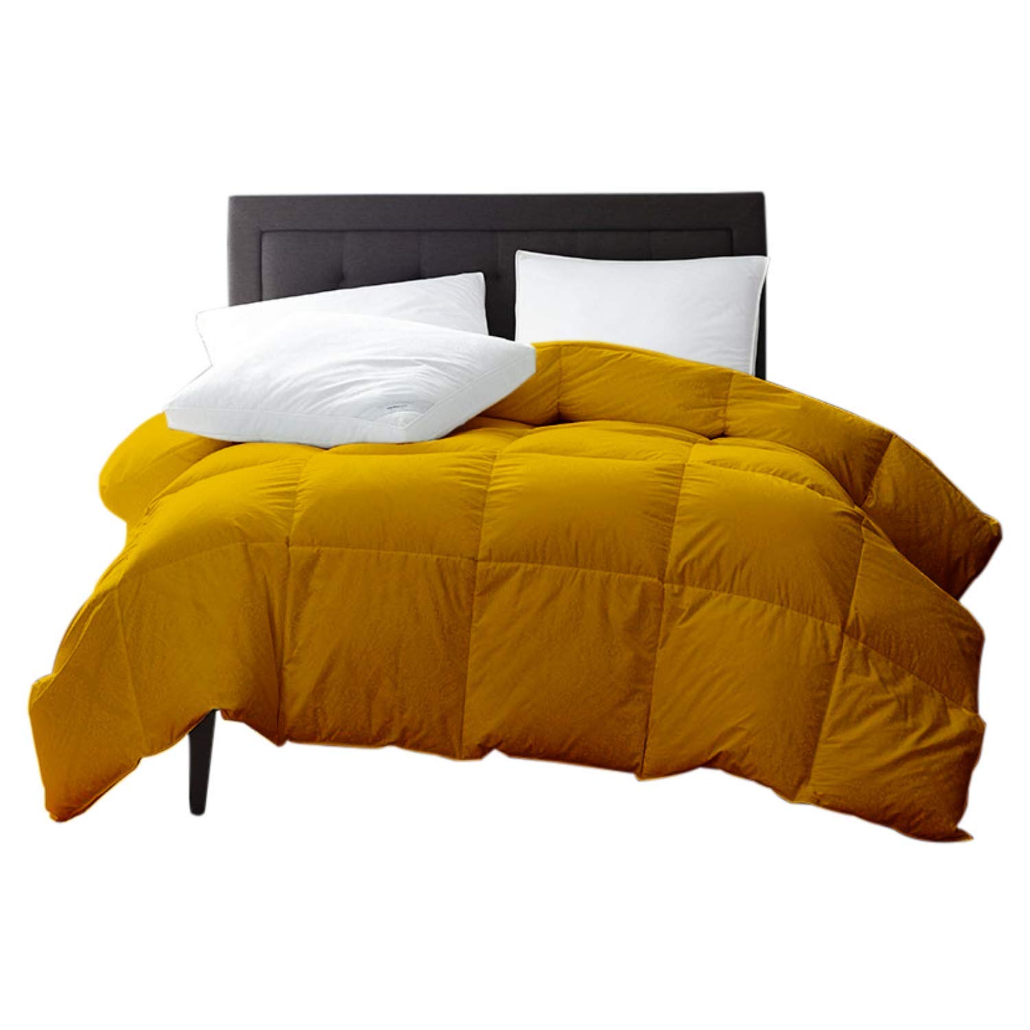 100% Organic Cotton Comforter - GOTS Certified Luxury Quilted Bedding, 500 GSM & 800 TC - Ultra Soft All-Season Warm Fluffy Comforter for Full/Queen Size Beds (Gold) - Perfect for Cozy Bedrooms, Guest Rooms & Luxury Hotels