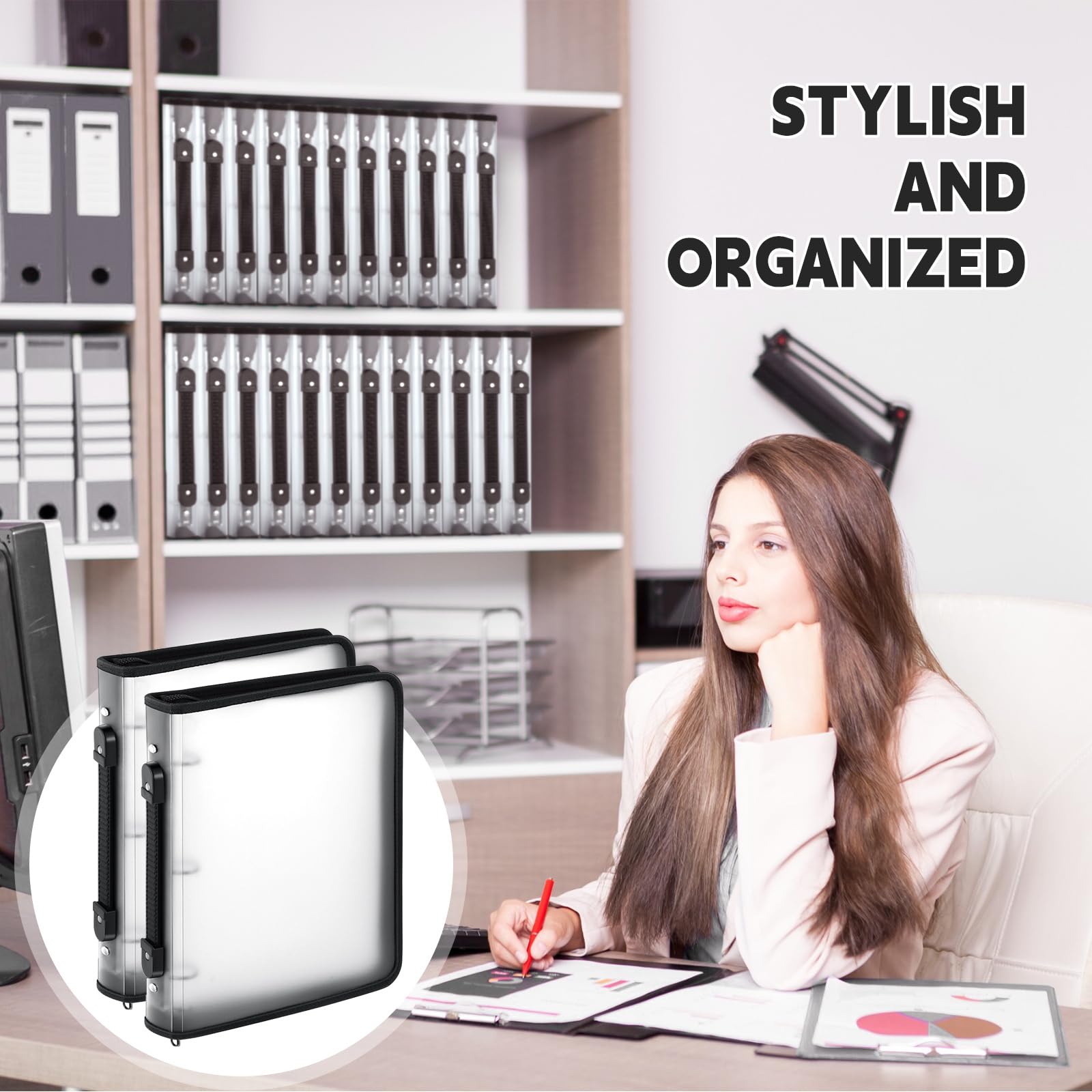 8-Pack 2 Inch White Zipper Binders with 3-Ring Cover - Refillable Plastic Clear File Organizer for School, Office & Home - Perfect for Projects, Assignments, Memos & Document Storage