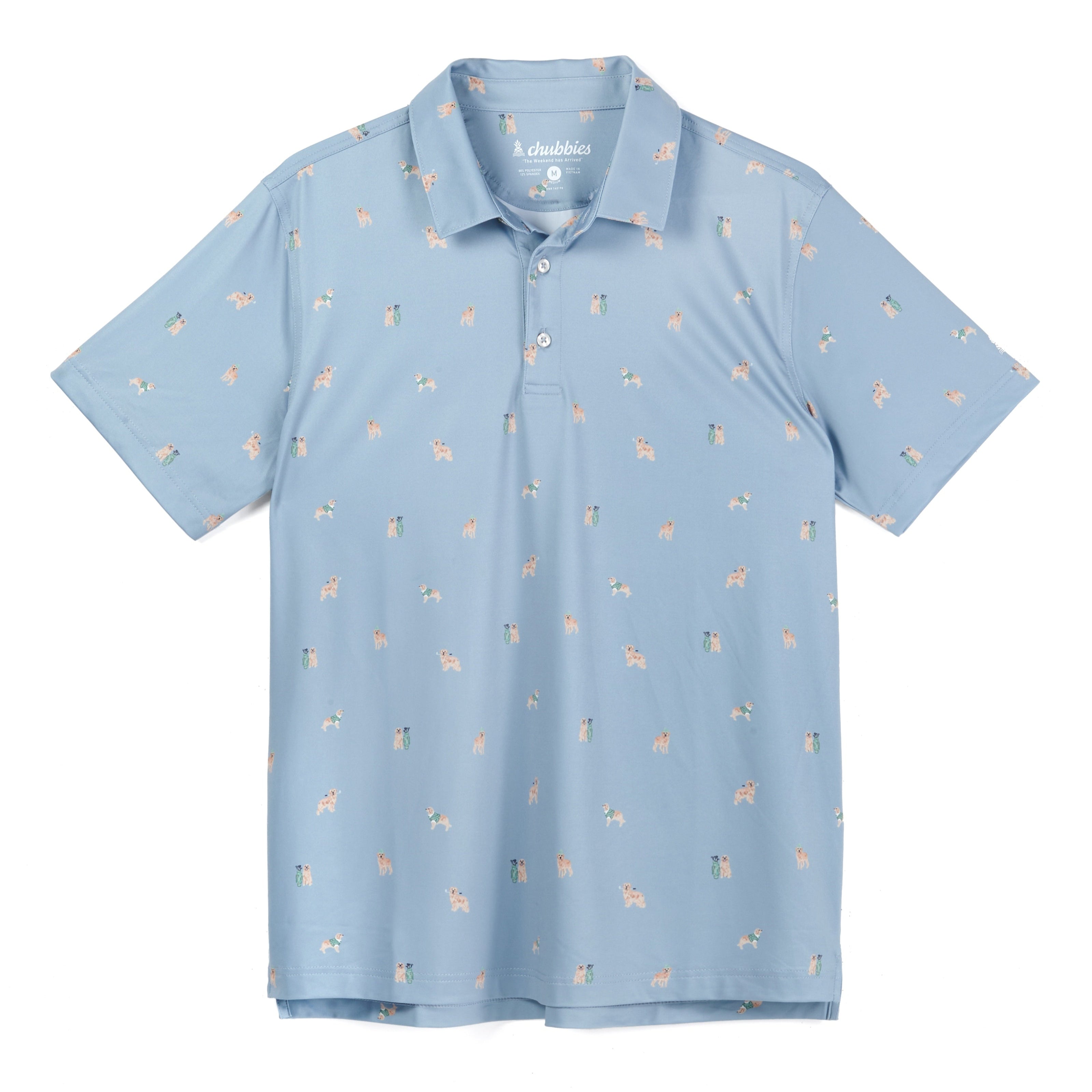 Chubbies Men's Performance Polo Shirt - Moisture-Wicking & Breathable Barkin' Up the Wrong Tree Design in Dusty Blue | Perfect for Golf, Casual Wear & Outdoor Activities