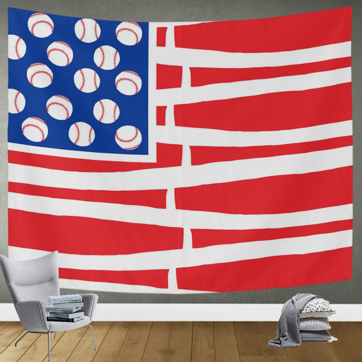 DOMIKING American Flag Bats & Balls Tapestry Wall Hanging - 60x51 Inch Trippy Wall Art for Bedroom, Living Room, Office Decor - Perfect for Dorm, Party & Hippie Style Home Decoration