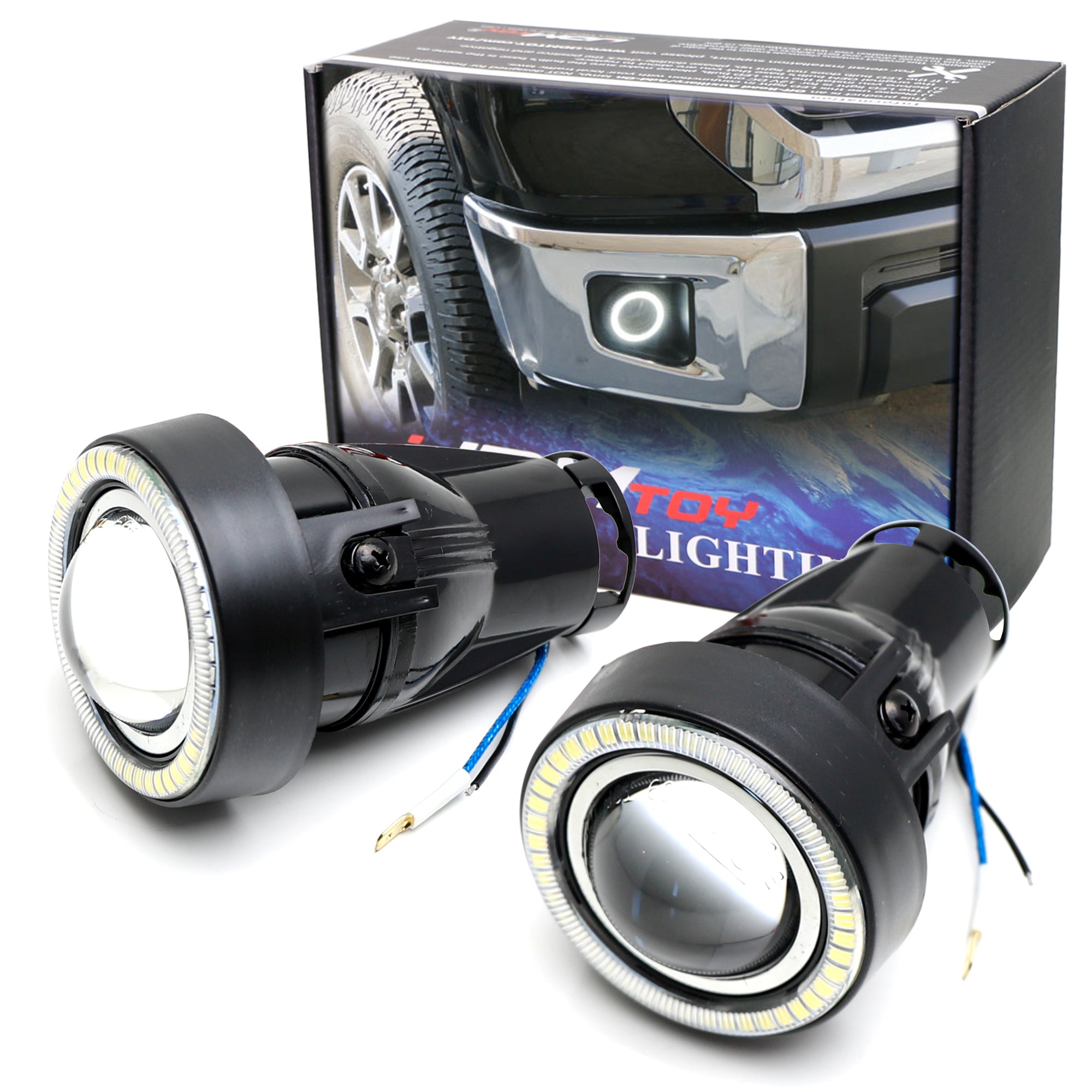 3 Pack Projector Fog Light Kit with Black Shroud - 40 SMD White LED Halo Ring & Angle Rings for Cars, Trucks, SUVs - Perfect for Night Driving, Off-Roading, and Enhanced Visibility in Foggy Conditions