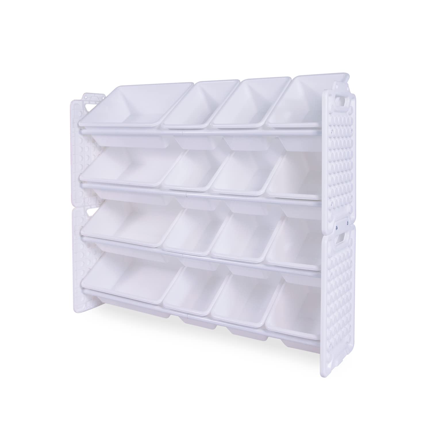 UNiPLAY 16-Bin Toy Organizer with Removable Storage Bins | Kids Bookshelf & Toy Storage for Legos, School Supplies, Arts & Crafts | Sturdy White Baseplate Frame for Playroom & Classroom Organization