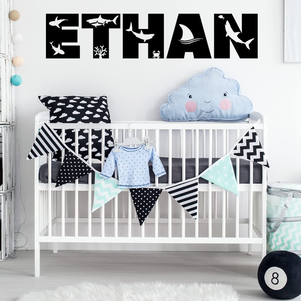Custom Shark Name Vinyl Wall Decal Sticker - Ocean Themed Nursery & Kids Bedroom Decor for Boys and Girls - Perfect for Baby Rooms, Playrooms & Children's Spaces