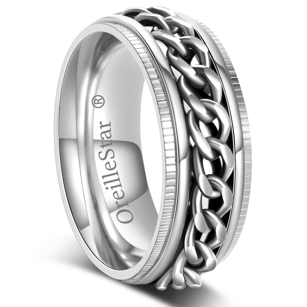 OreilleStar Anxiety Relief Spinner Ring for Men - Stainless Steel Fidget Ring with Black & Silver Finish - Stress Relief Thumb Ring for Anxiety, ADHD, Focus - Perfect for Office, Travel & Daily Relaxation