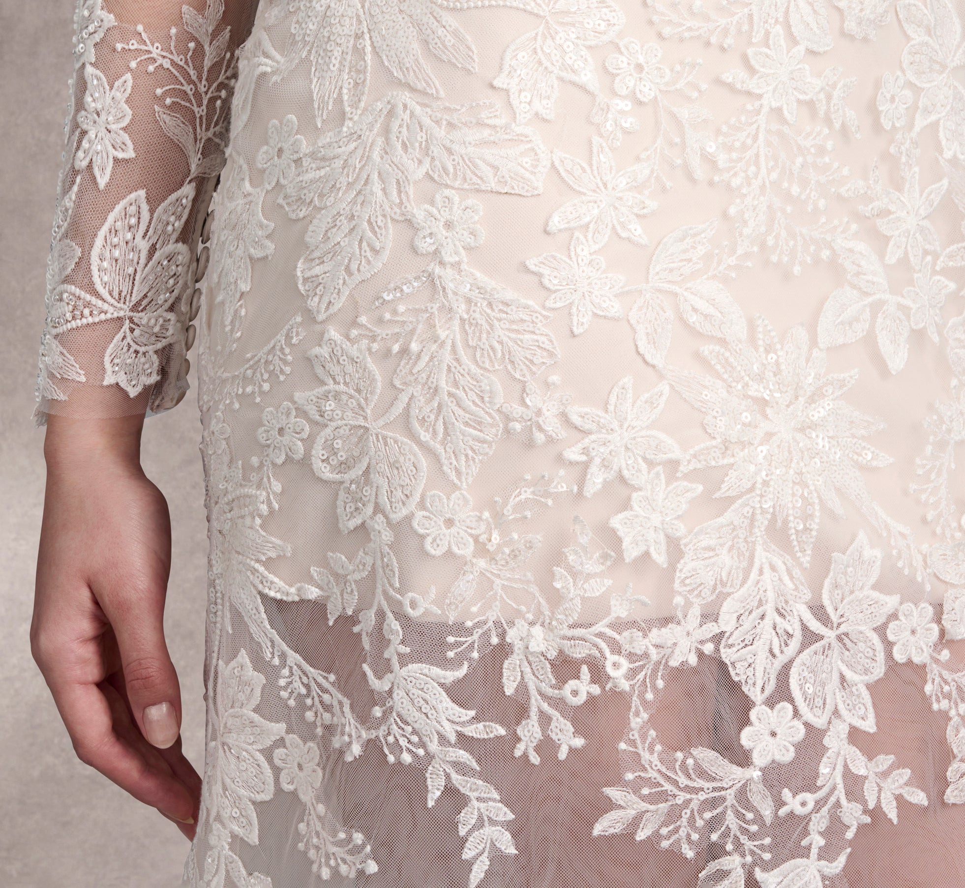 Elegant Lace and Tulle Fit & Flare Wedding Gown - Ivory, Almond, Nude Colors | Perfect for Bridal, Prom, and Formal Events
