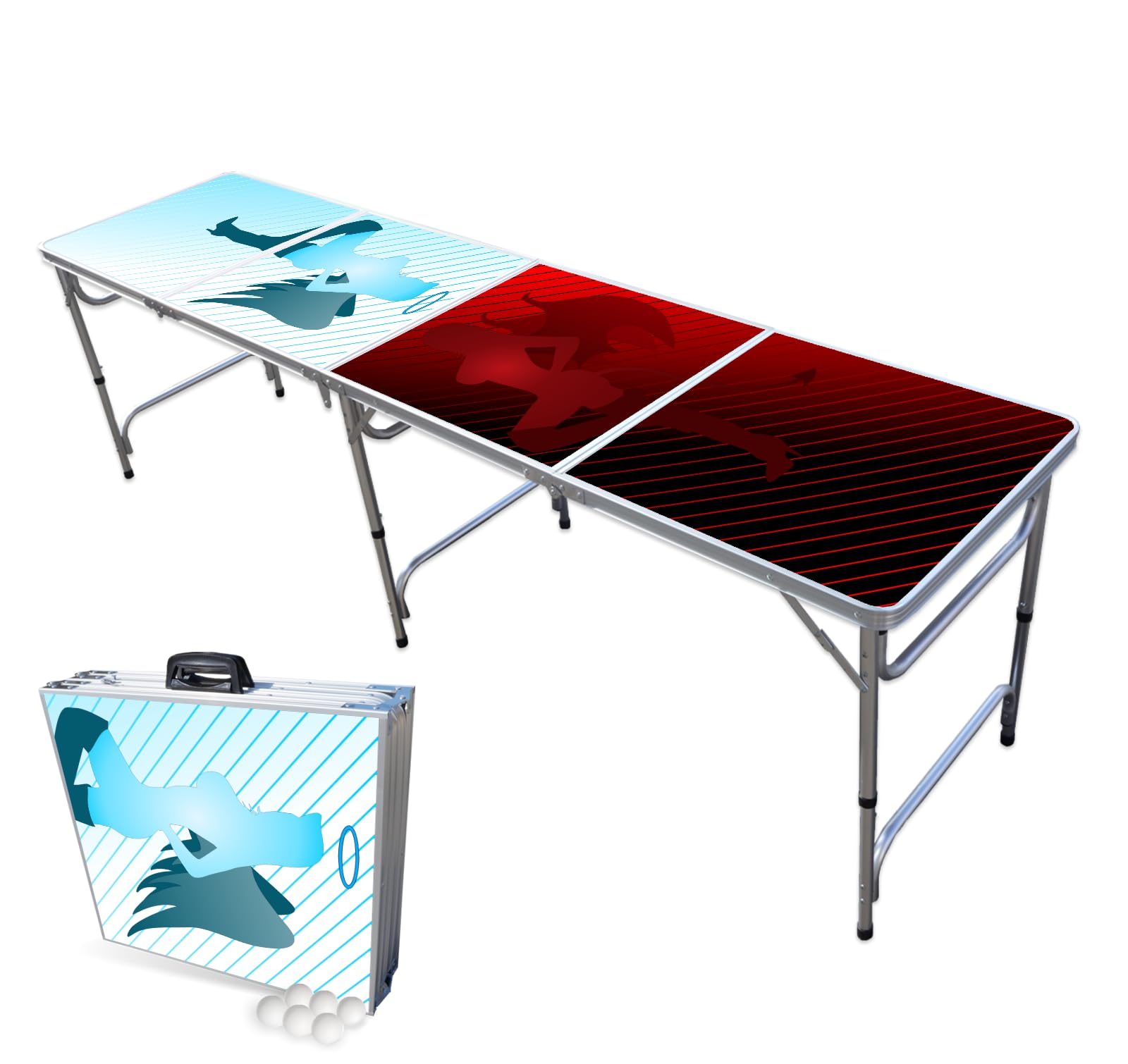 PARTYPONG 8-Foot Folding Beer Pong Table - Naughty N Nice Edition | Portable Party Game Table for Outdoor & Indoor Events | Perfect for College Parties, Tailgates & Backyard Gatherings