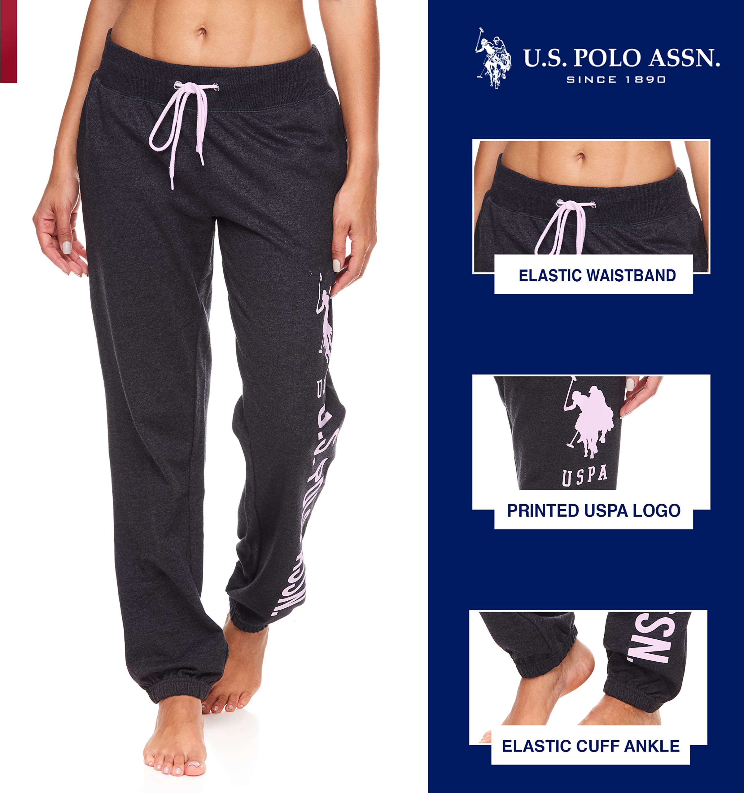 U.S. Polo Assn. Women's Essential Sweatpants with Pockets - Comfortable & Breathable French Terry Joggers for Casual Wear, Lounge, Yoga & Running
