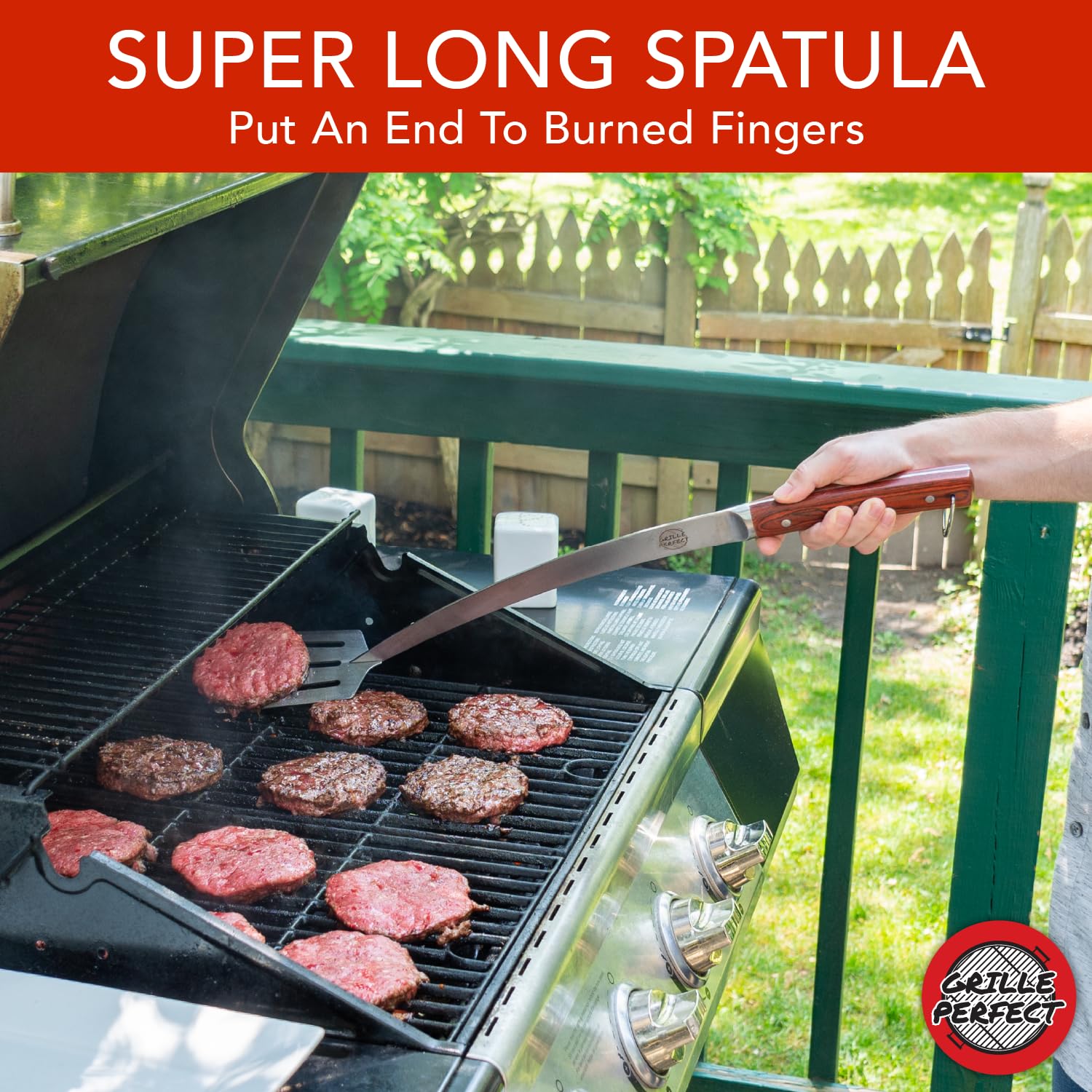 24-Inch Super Long Grill Spatula - Extra Strong Curved Neck with Premium Hardwood Handle & Large Stainless Steel Blade - Perfect for BBQ, Grilling, Fire Pit, Outdoor Kitchen & Backyard Cooking - Ideal for Burgers, Steaks, Pancakes & Grilled Vegetables