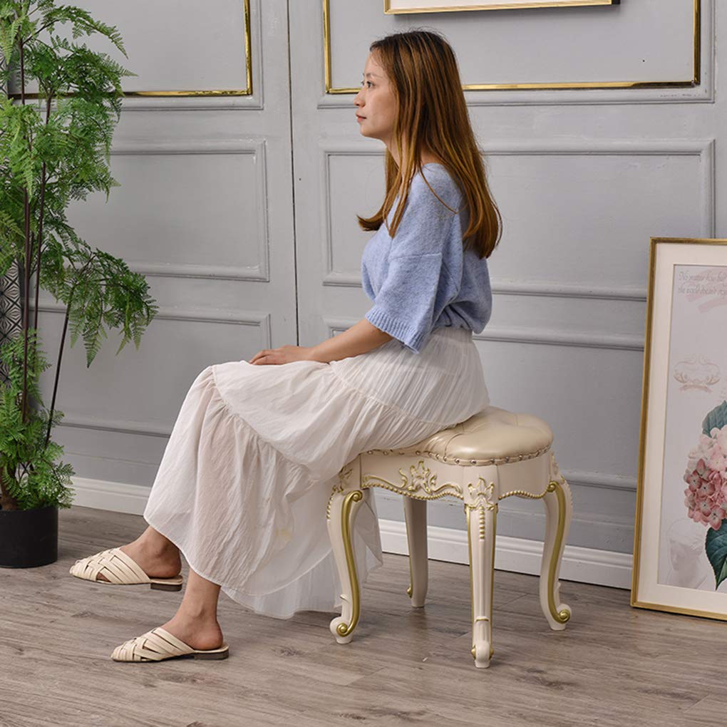 zyifan Vanity Stool with Padded Seat & ABS Legs - Baroque Style Makeup Dressing Bench & Piano Footstool for Bedroom - Easy Assembly - Perfect for Makeup Vanity, Dressing Area & Bedroom Decor